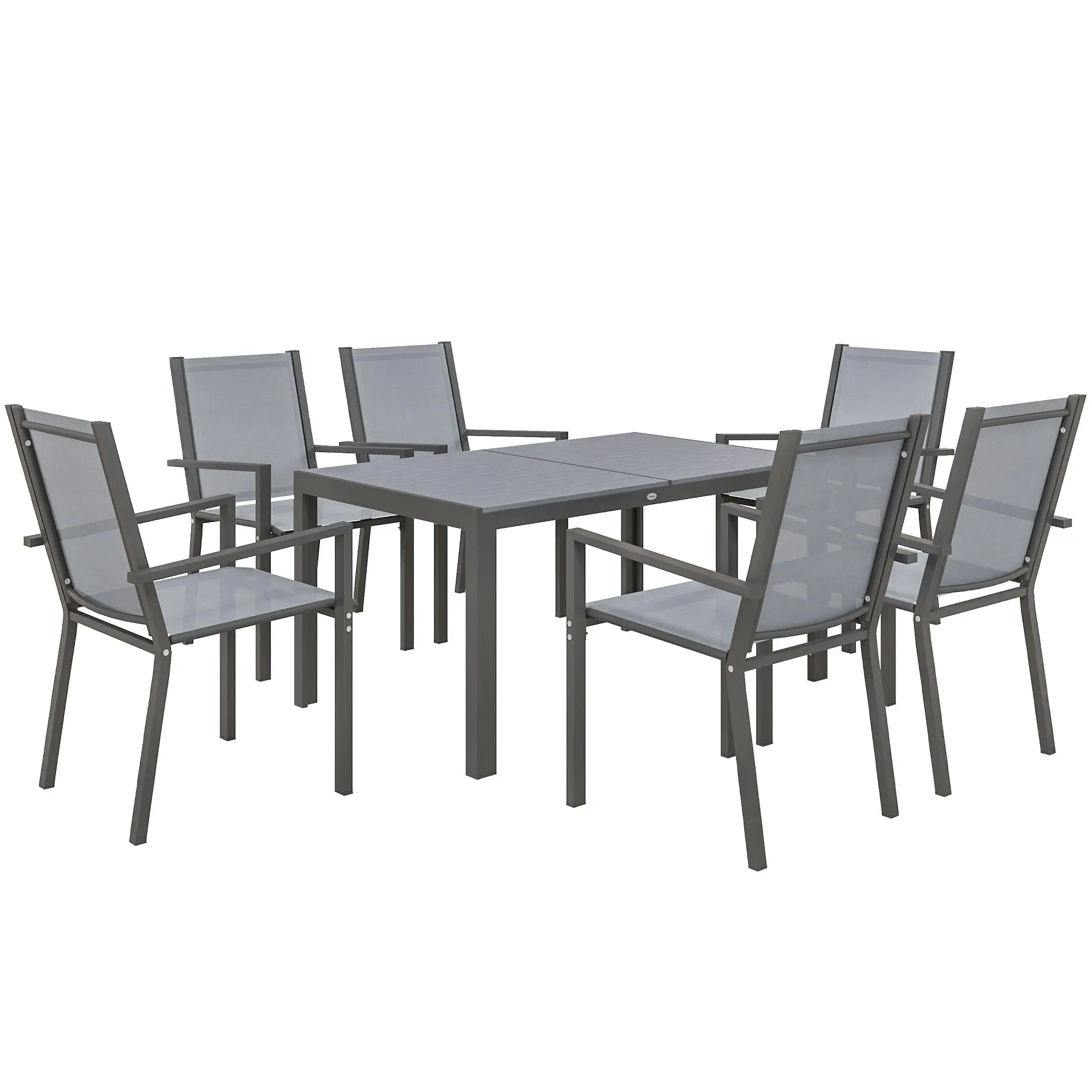 Garden Furniture Set for 6 people, Outdoor Lounge Set, Steel Frames, Stackable Chairs, High Backrests, Grey