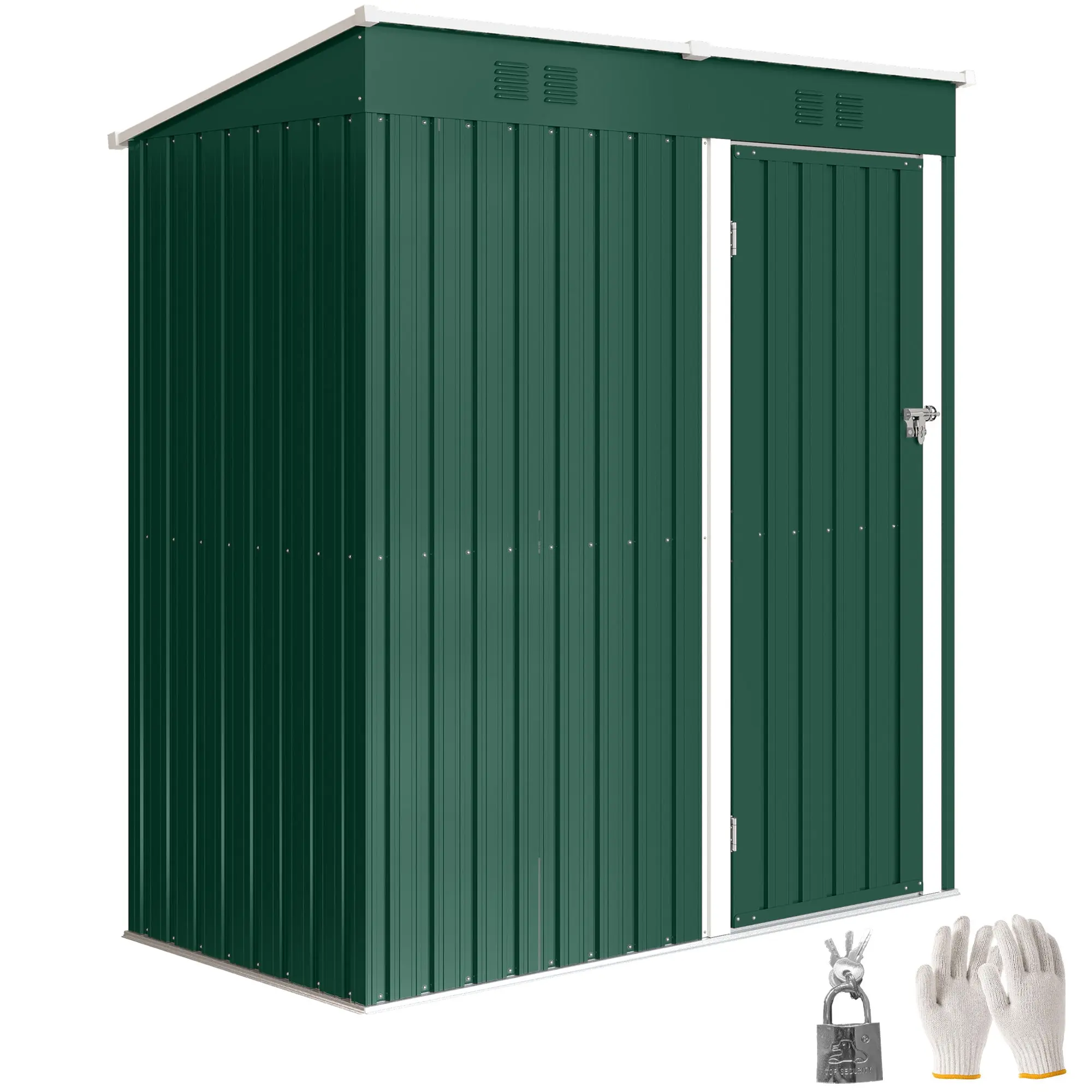 Metal Outdoor Garden Shed, 1.37 m² (14.7 sq ft), 163 x 90 x 179 cm (64.2 x 35.4 x 70.5 in) – Lockable Door & Ventilation, Green