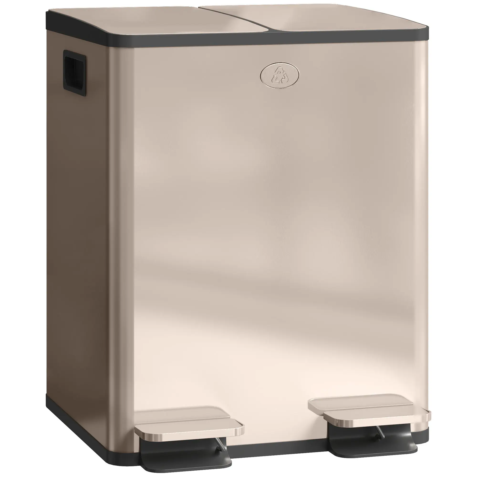 Dual Compartment 2x20L Pedal Bin, Stainless Steel Kitchen Trash Can with Removable Inner Buckets, Soft-Close Lid, Stay-Open Feature, Fingerprint-Resistant, Gold