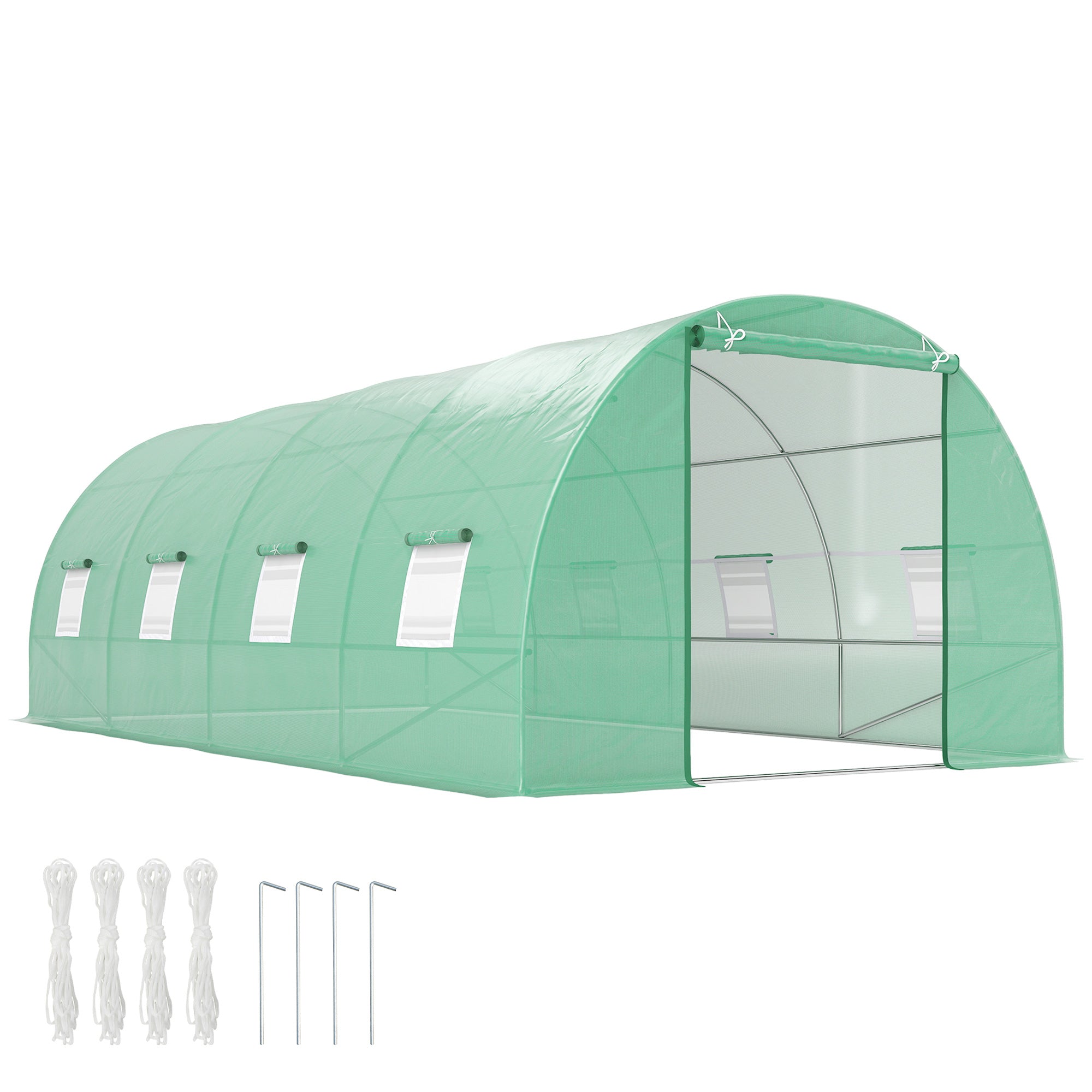 Outsunny Foliekas Tomatenkas Folie Tunnel Koud Frame met Raam Groen 595 x 300 x 200 cm