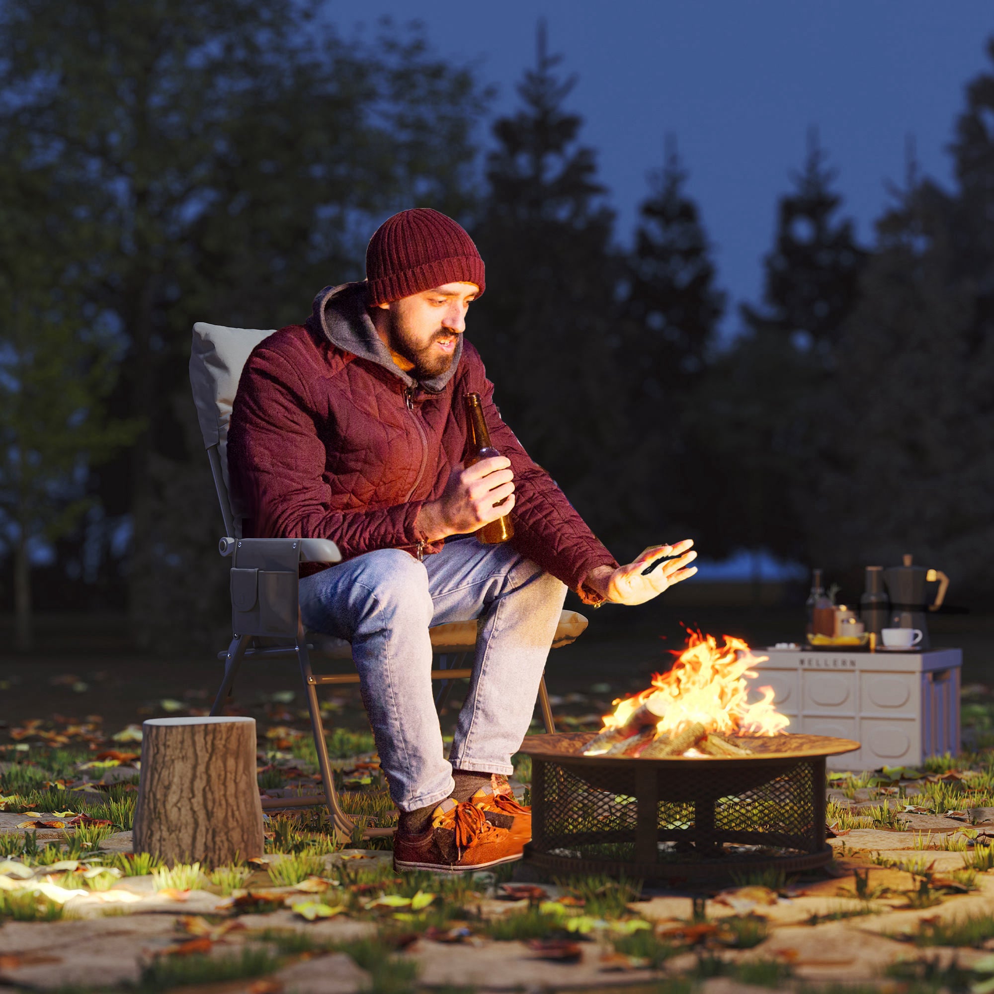 Outsunny Klappstuhl für Camping, Angelstuhl mit gepolstertem Sitz, verstellbarer hoher Rückenlehne und Seitentaschen, faltbarer Sessel für Wandern, Angeln, Strand und Picknick, Grau