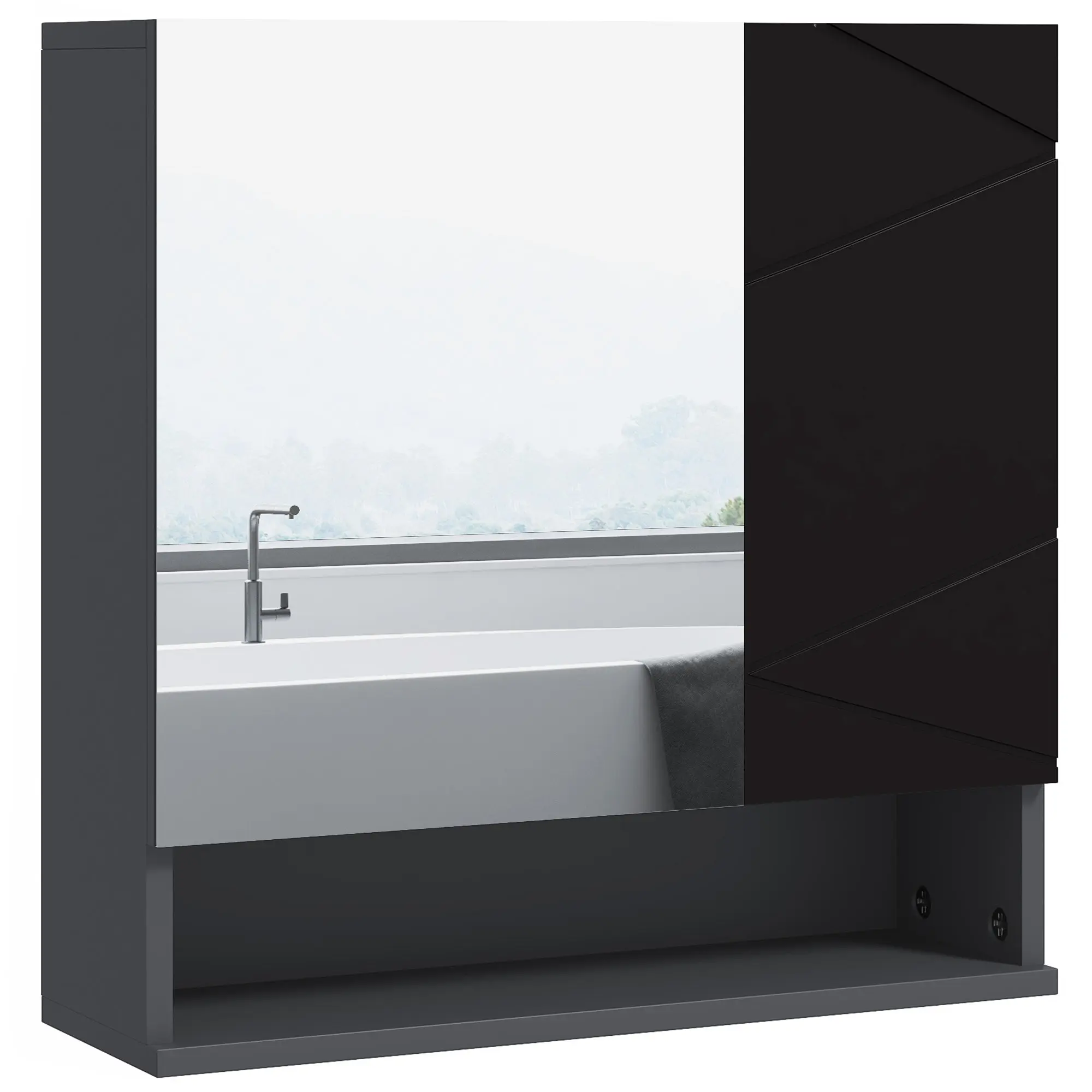 Bathroom Cabinet with Mirror and 2 Doors, Wall Mounted Bathroom Mirror with Adjustable Shelves in Wood, 55x17x55cm, Black