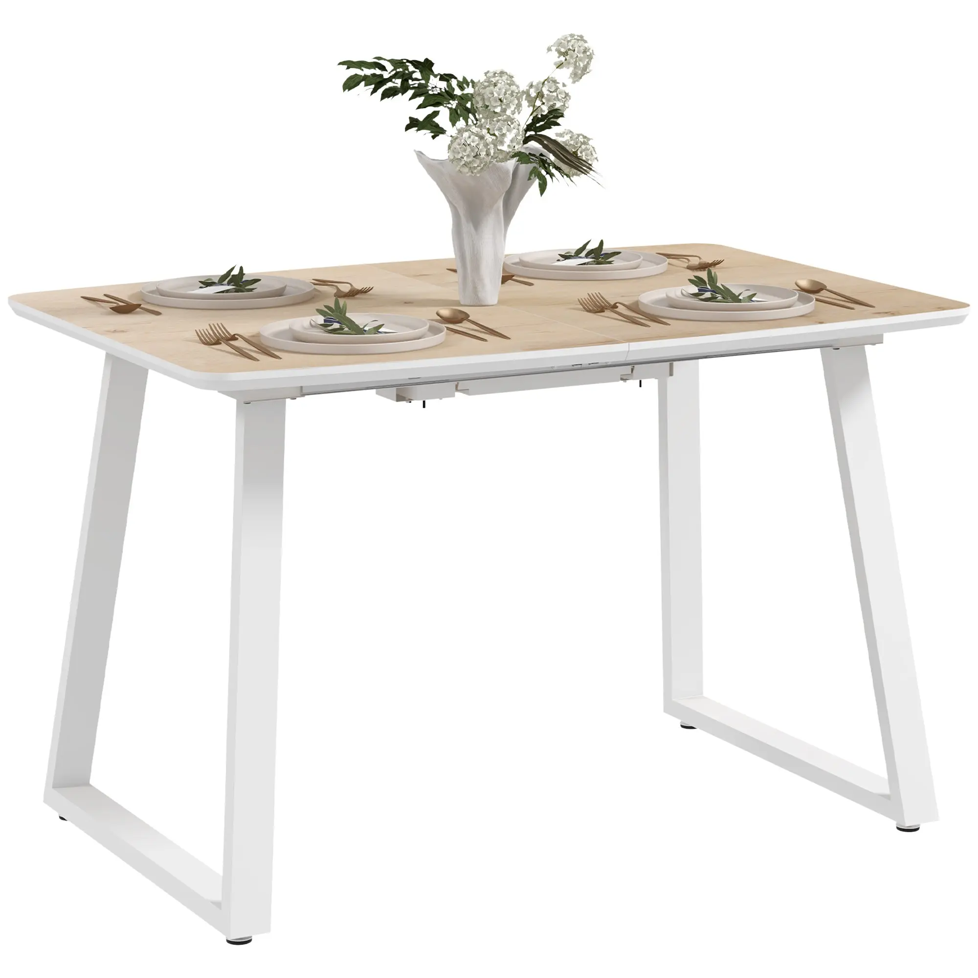 Extendable Rectangular Dining Table for 4-6 Persons Made of Steel Dining Table 120/160 x 80 x 76 cm Oak