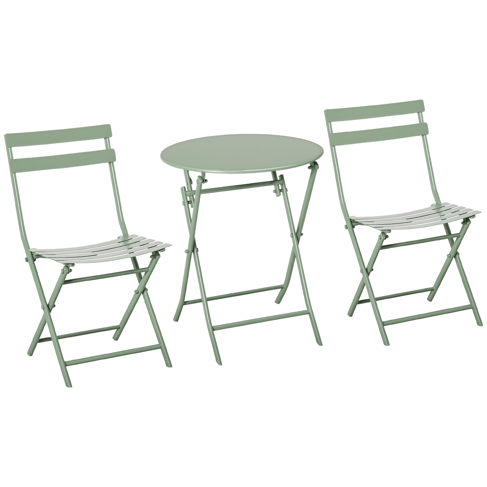 Outsunny Klappmöbelset für den Garten – 1 runder Tisch und 2 Terrassenstühle mit Stahlrahmen und Rückenlehne für Balkon und Terrasse Dunkelgrün