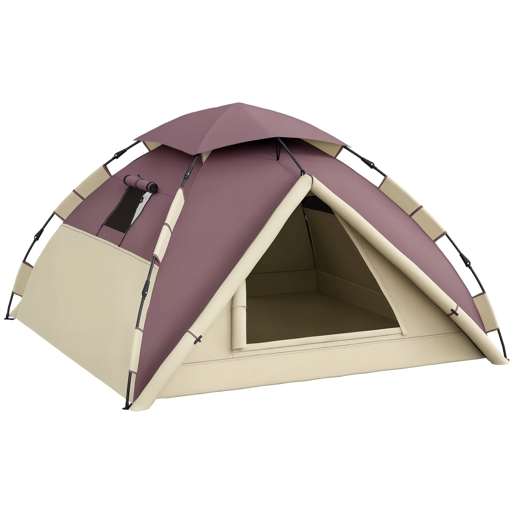 2-Person Camping Tent with 2 Windows and Internal Hook, Polyester and Fiberglass Camping Tent, 225x190x130 cm, Khaki color