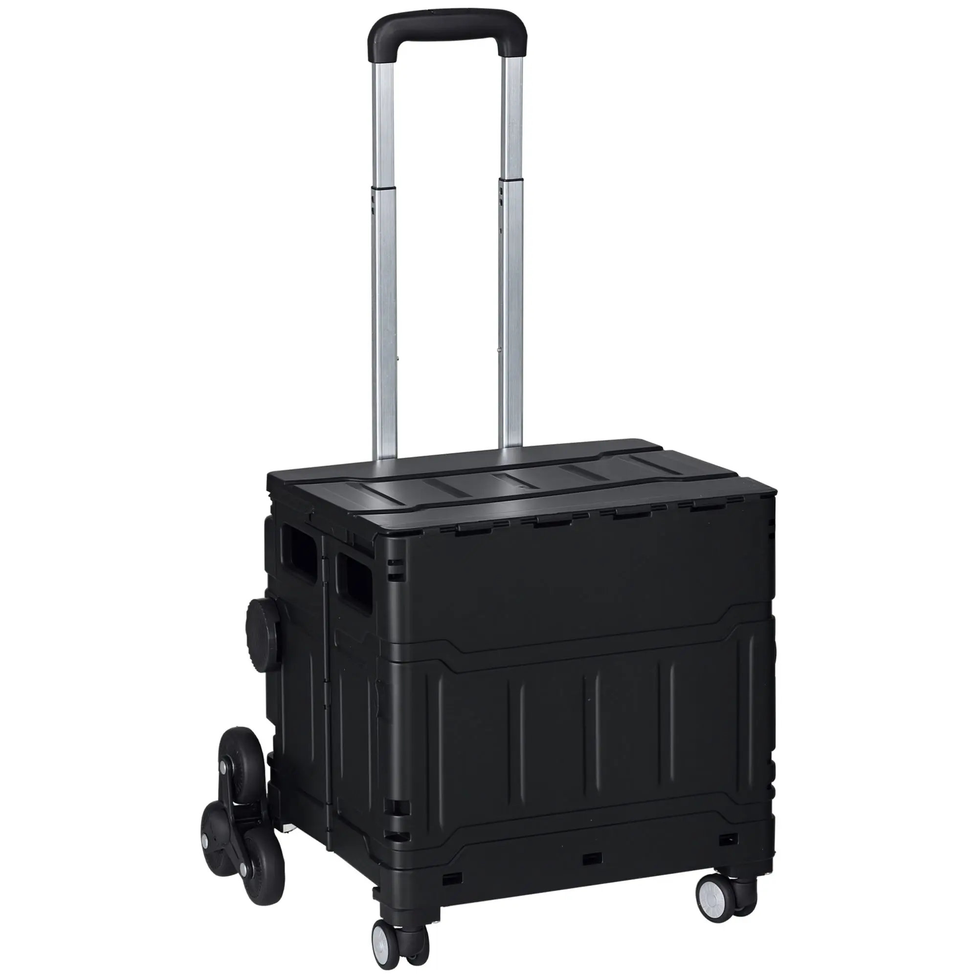 Folding Shopping Trolley, Shopping Cart with Adjustable Telescopic Handle, Stair Climber with Lid, Transport Cart up to 80 kg Capacity, Black