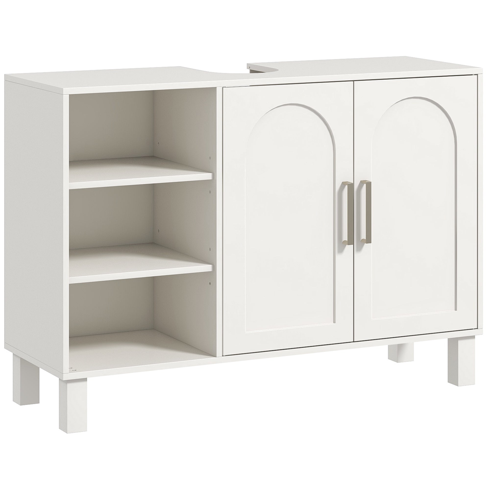 HOMCOM Ënner Späicherkëschte Badduebel Eenheet mat Pedestall Moderne Badduebel mat 2 Dieren an Ajustéierbare Regaler 90x30x63 cm Créme