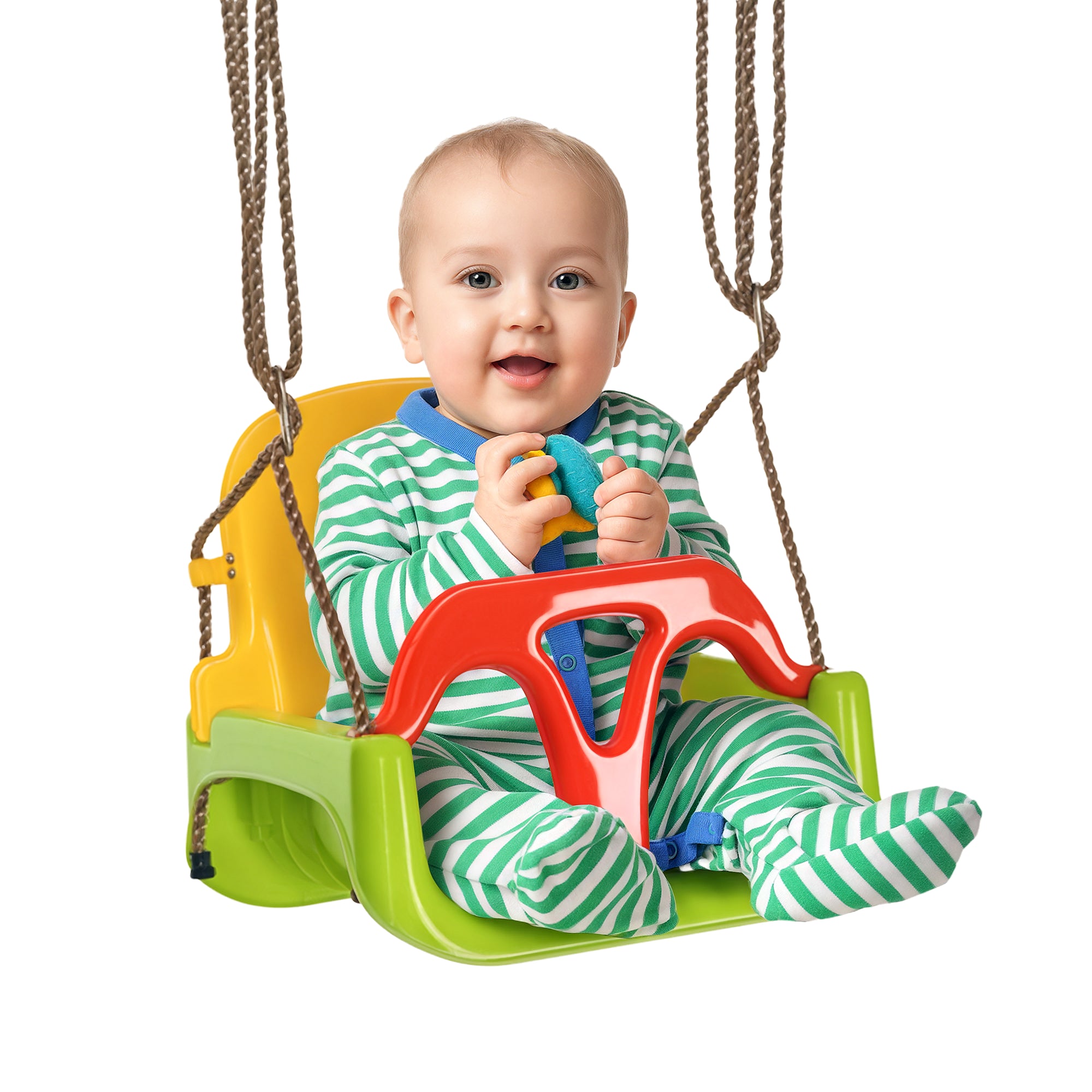 Outsunny 3-in-1 Baby Schommel met Verwijderbare Rugleuning, Verstelbare Touwen en T-Bar - Kinderschommel voor 9-36 Maanden voor Binnen en Buiten Gebruik 42x33x120-180 cm Groen