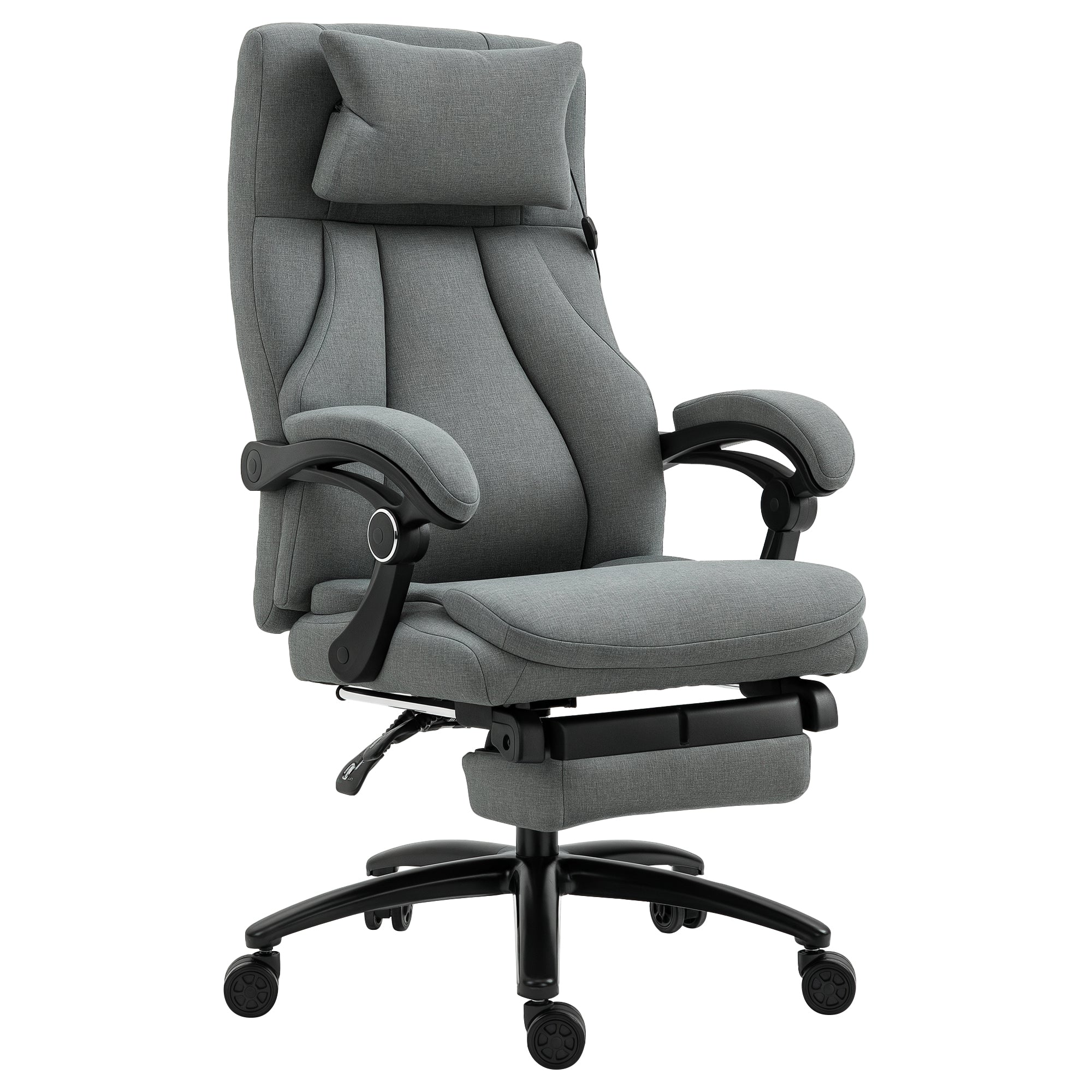 Office Chair with Massage Function, Ergonomic Desk Chair with Reclining Function, Headrest with USB Interface Height Adjustable Rotating Executive Chair with Linen Look, Dark Gray