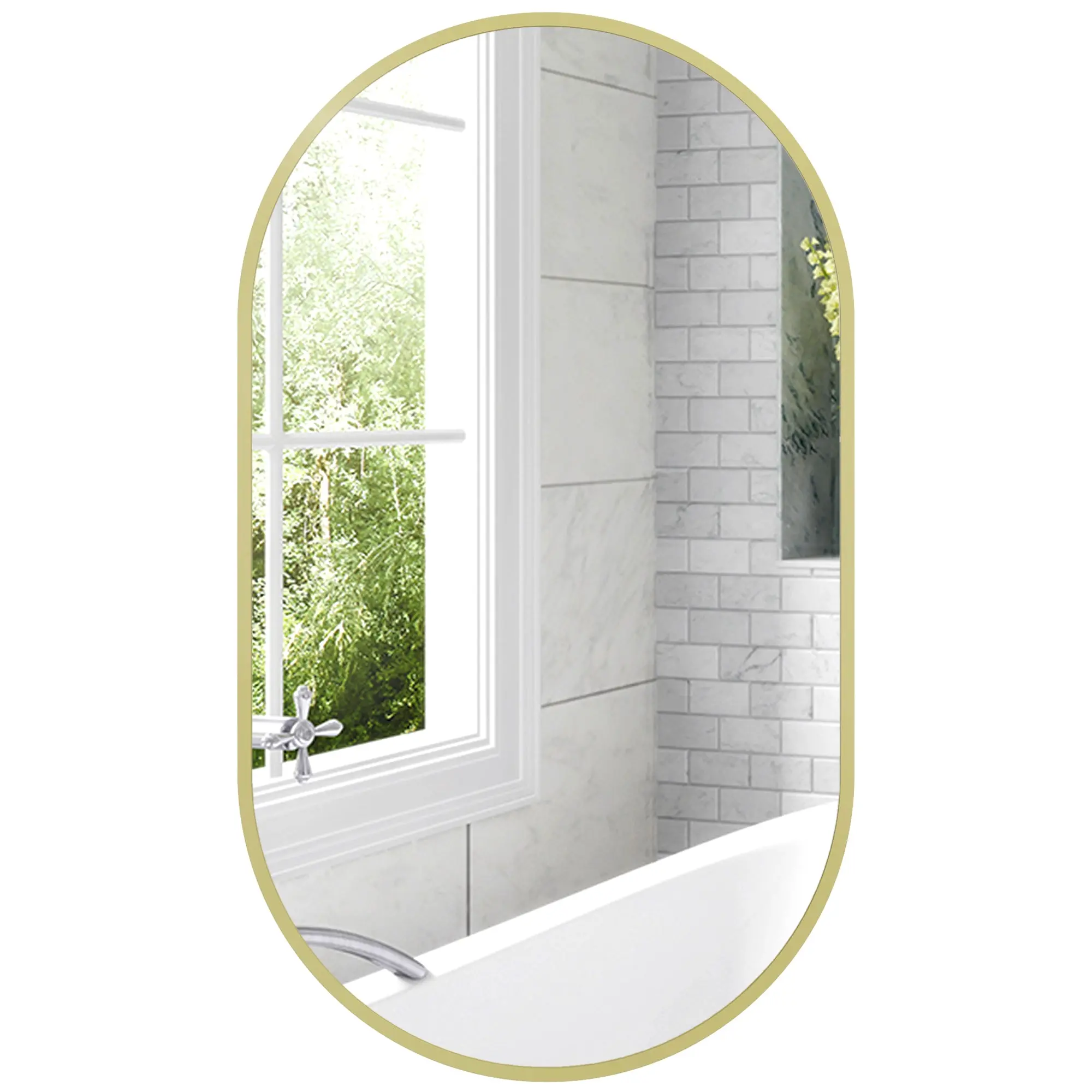 Oval Bathroom Mirror 40x70 cm with Aluminum Frame Decorative Wall Mirror Horizontal or Vertical for Living Room Entryway Hallway Gold