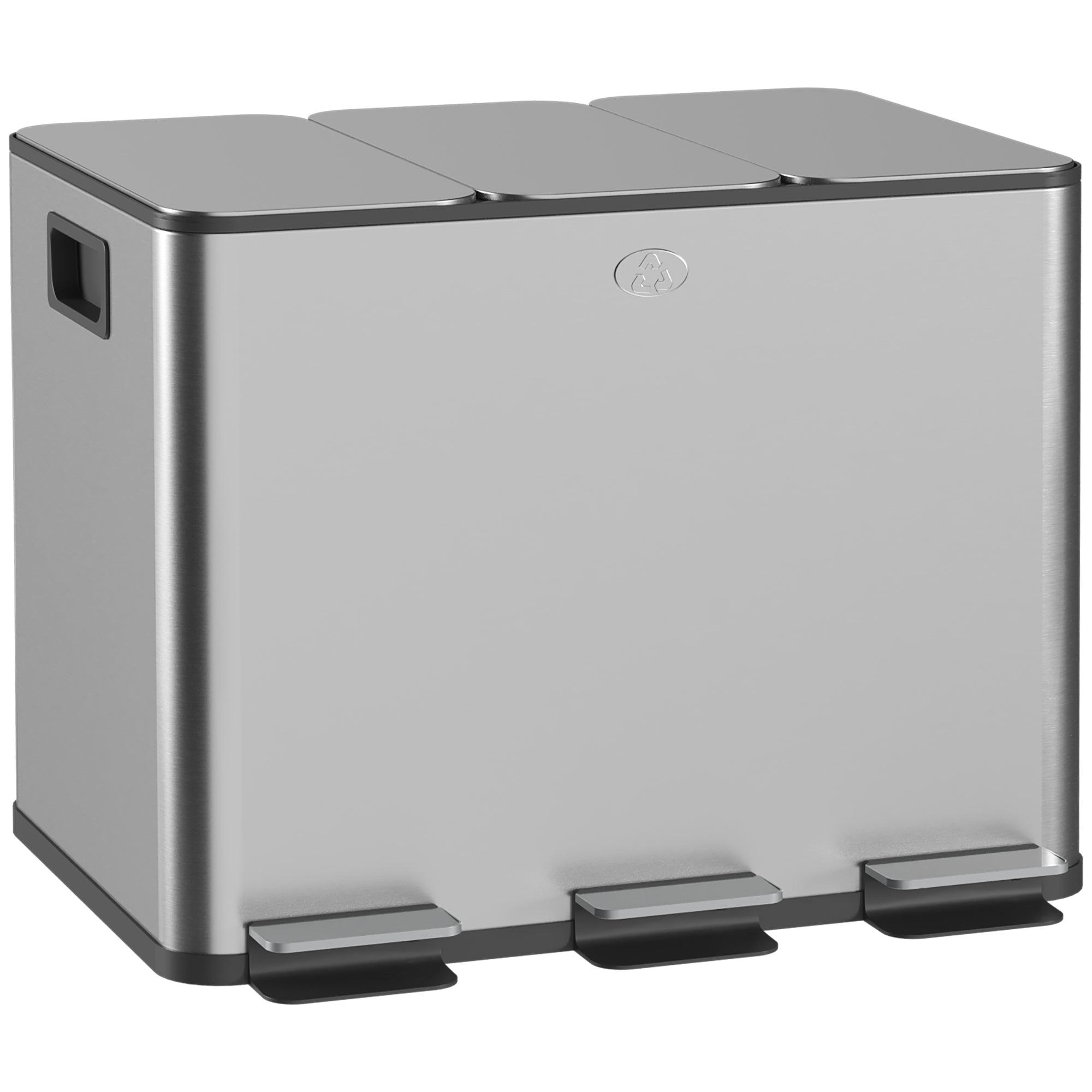 HOMCOM 3-компартментен кош за боклук 20L с 3 безшумни капака от неръждаема стомана и PP, 61.9x36.6x56.7 см, Сребрист