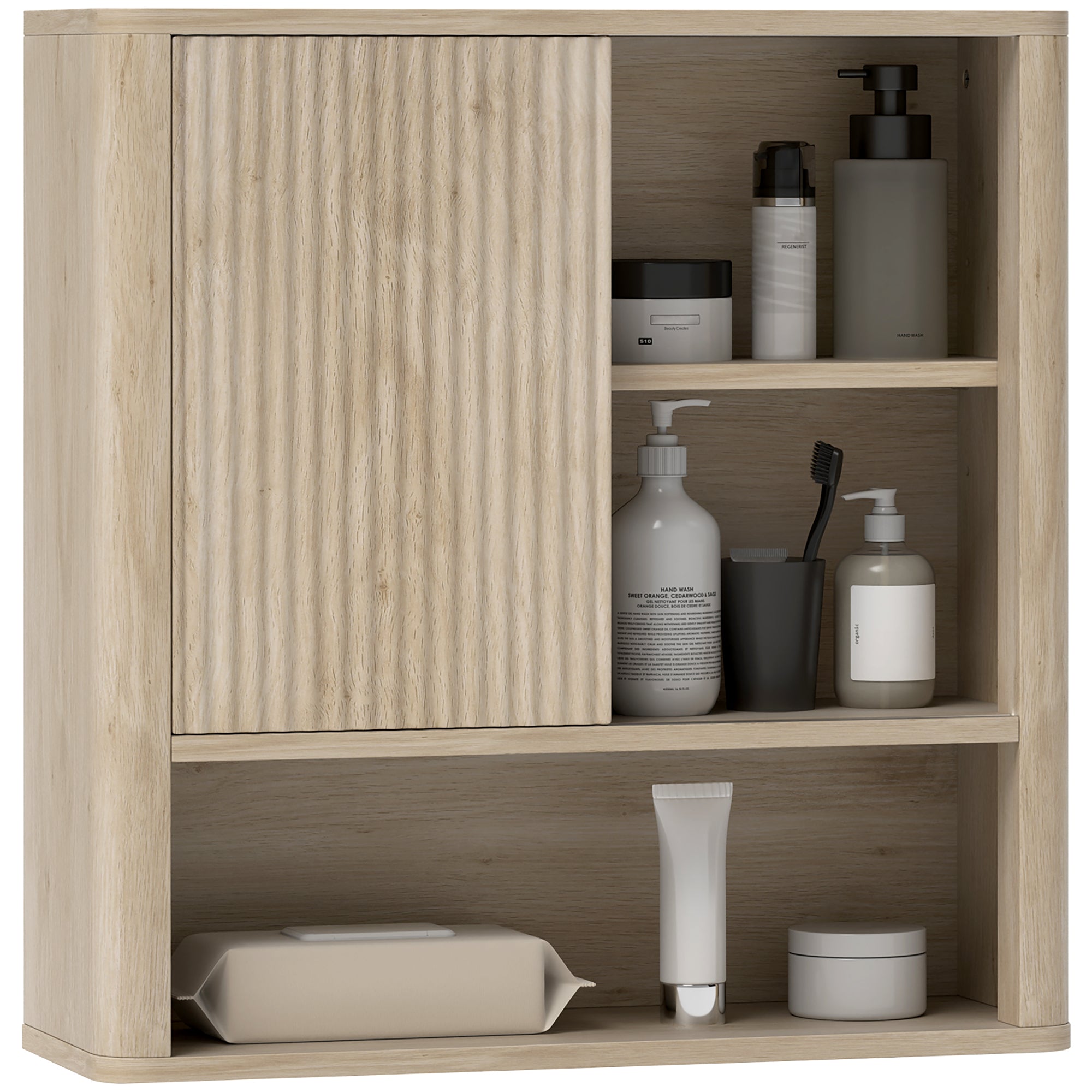 HOMCOM Κρεμαστό Ντουλάπι Μπάνιου με Ρυθμιζόμενα Ράφια και Πόρτα Συρόμενη 60x20x62 cm Φυσικό