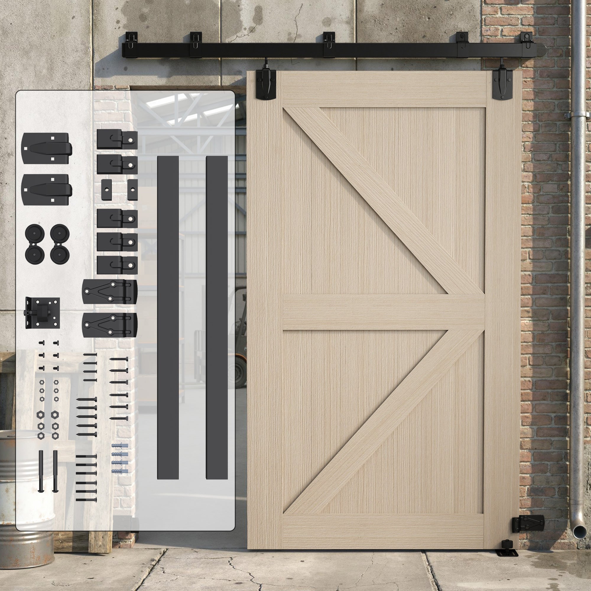 HOMCOM 183 cm Schiebe-Dier Montageset, Kohlenstoffstahl-Schinn mat UV-Schutz fir eenzel Dieren, schwaarz