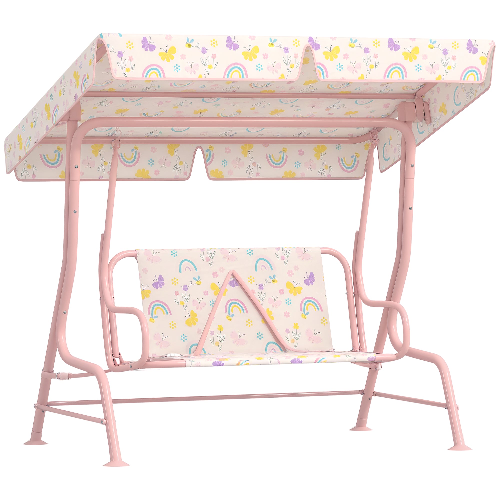 Kids Hollywood Swing 2-Seater Children's Swing with Adjustable Sunshade, Safety Belt Garden Swing for 3-6 Years Kids Pink 110 x 74 x 113 cm