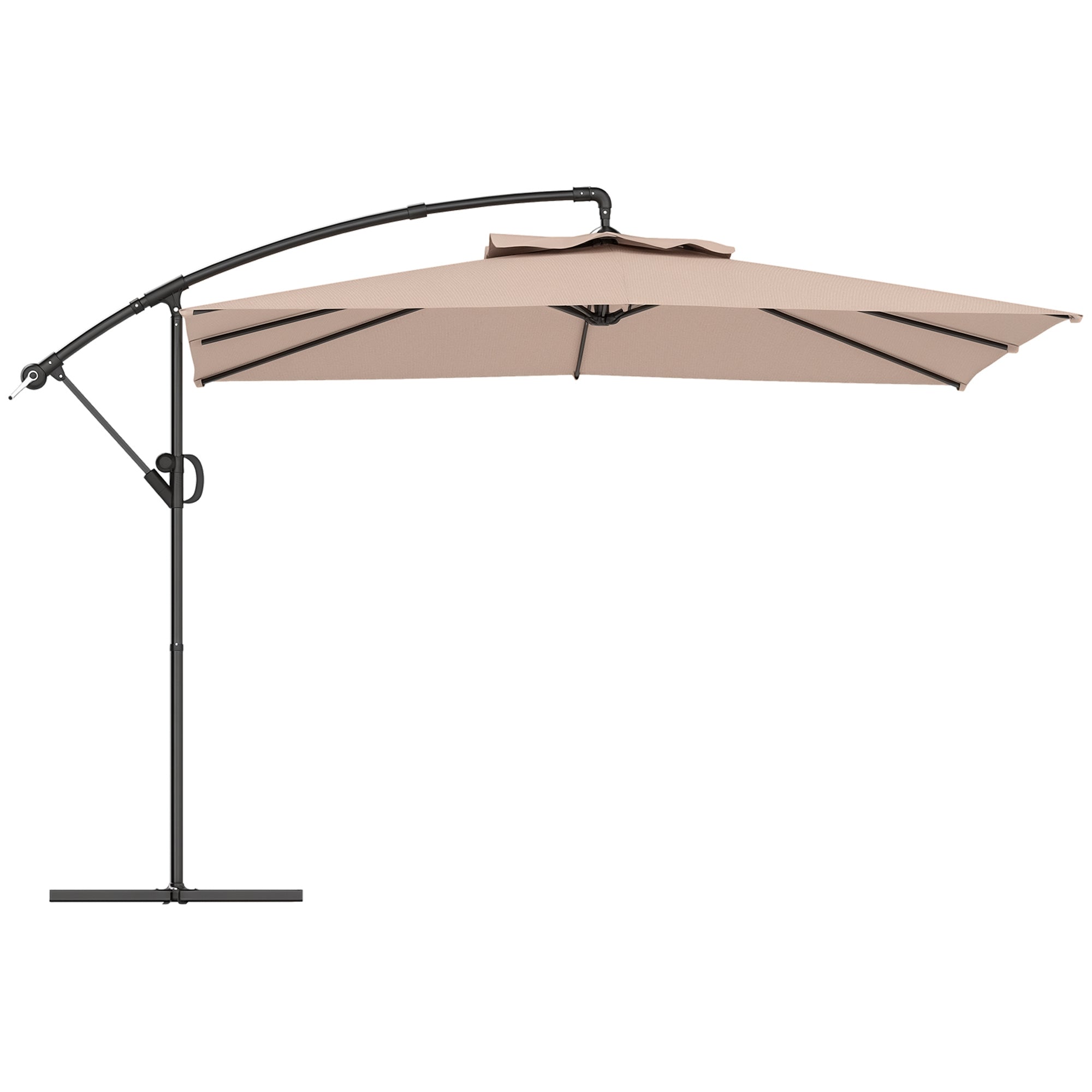 3x3.25m Offset Umbrella with 360° Adjustable Canopy, Cross Base, Air Vents, and Crank, Tilted Garden Umbrella in Metal and Polyester, for Courtyard, Terrace, Khaki