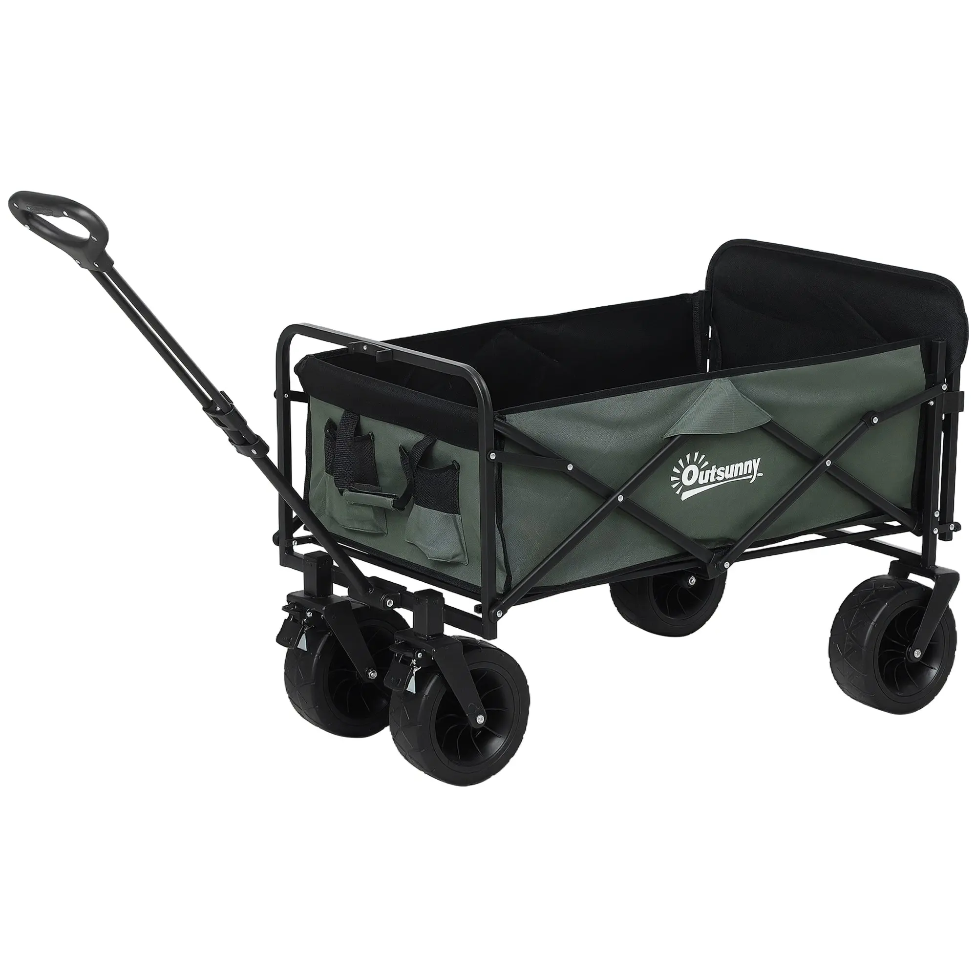 Garden Wagon 120 kg Load Capacity, Foldable Transport Wagon with Removable Tarp, Handle, Wheels, Steering Axle, Cart Wagon Handcart Garden Cart 95 Liter Equipment Wagon for Home Garden, Green