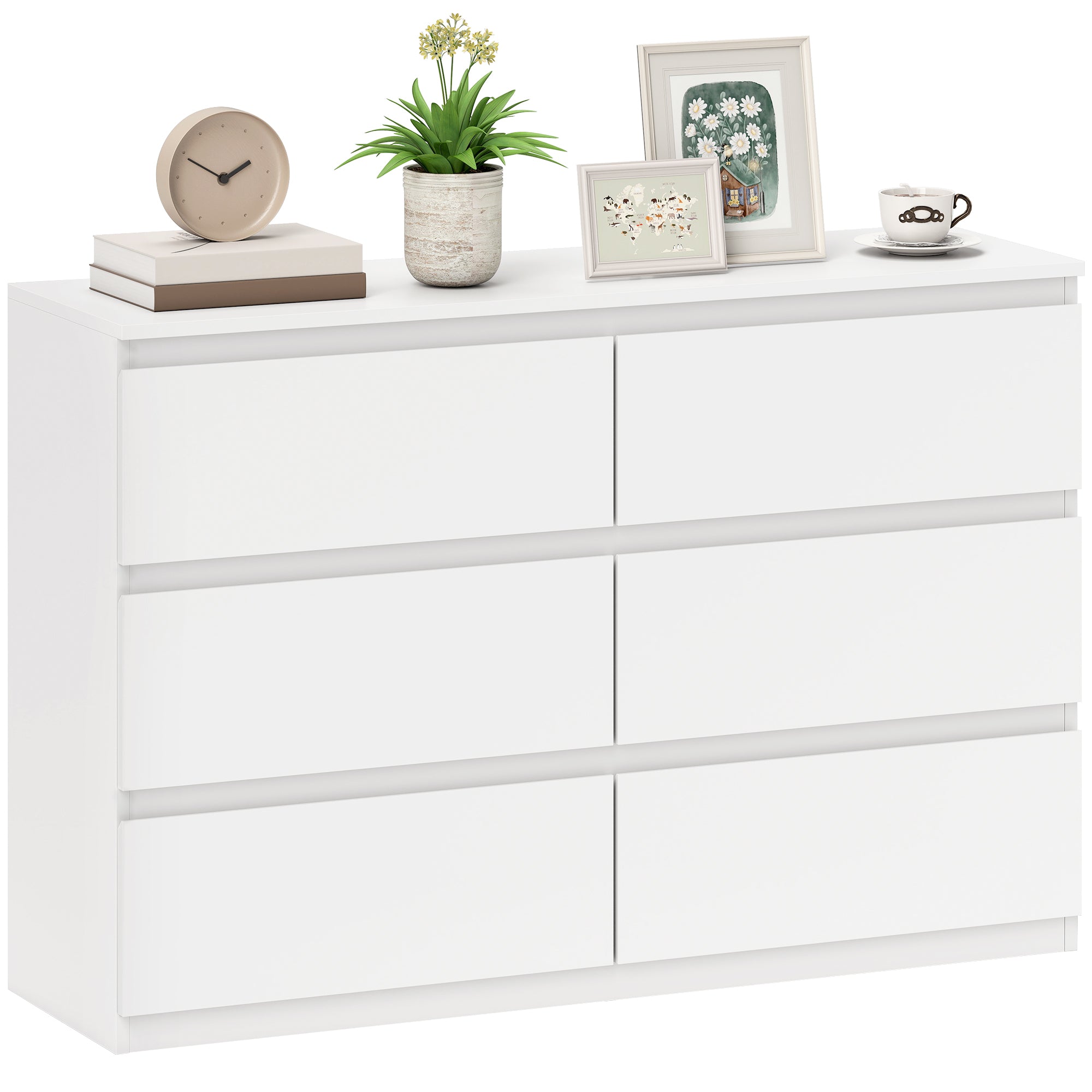 HOMCOM kumode ar 3 atvilktnēm — mūsdienīga kumode bez rokturiem viesistabai, guļamistabai un gaitenim — balta (112 x 34 x 75 cm / 44.1 x 13.4 x 29.5 collas)