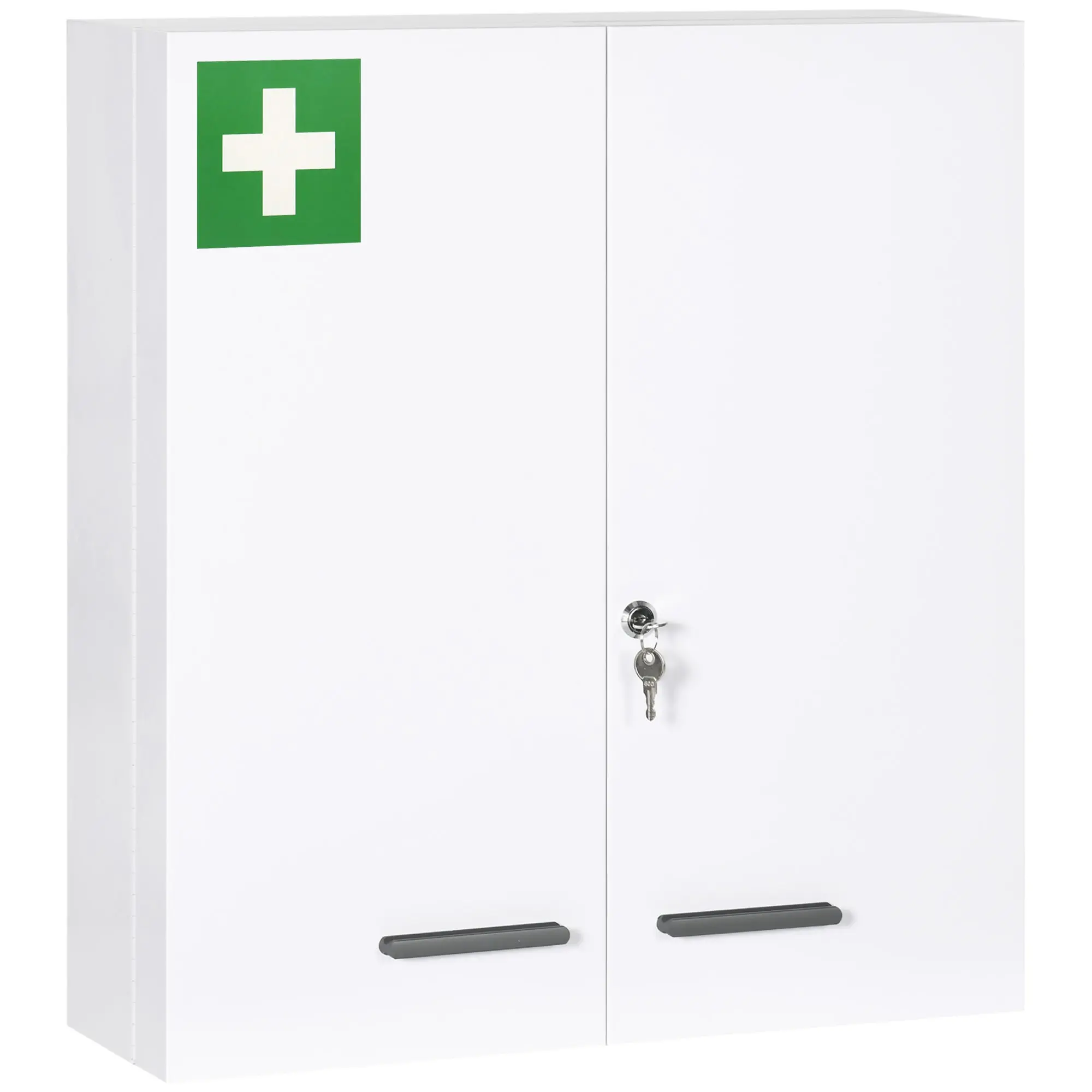 Medicine Cabinet, 2-Door Lockable Medication Cabinet, First Aid Cabinet for Medicines and Bandages, Steel, White, 55 x 18 x 60 cm