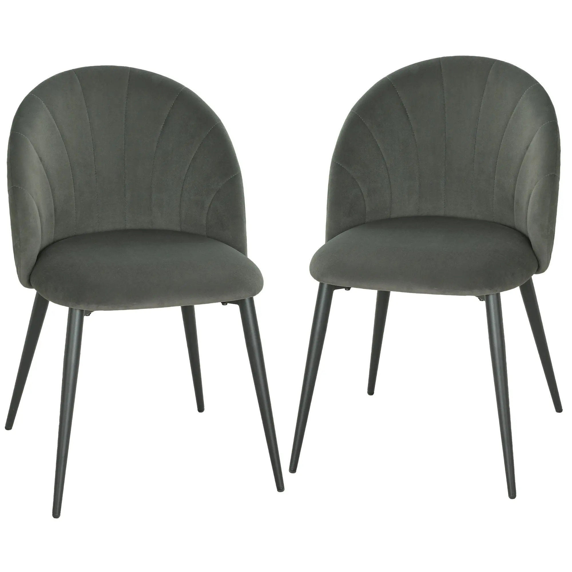 2-Pack Velvet Dining Chairs, Armless Upholstered Kitchen Chairs with Steel Legs, Grey
