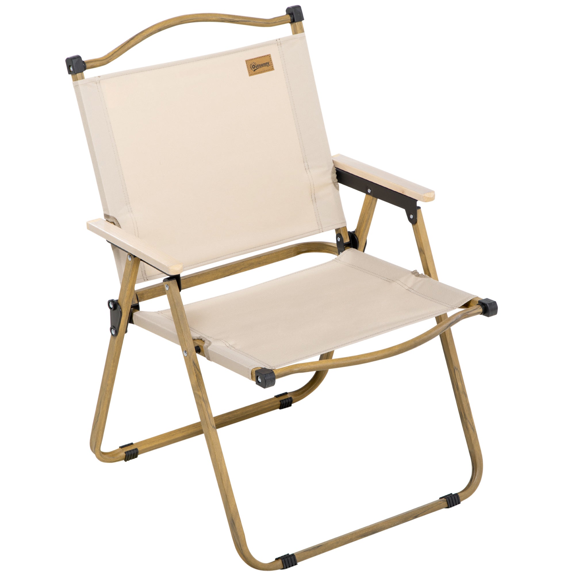 Outsunny Campingstoel Visstoel Opvouwbaar met Armleuningen - Oxford Stof en Stalen Frame - 54 x 59 x 78 cm - Khaki