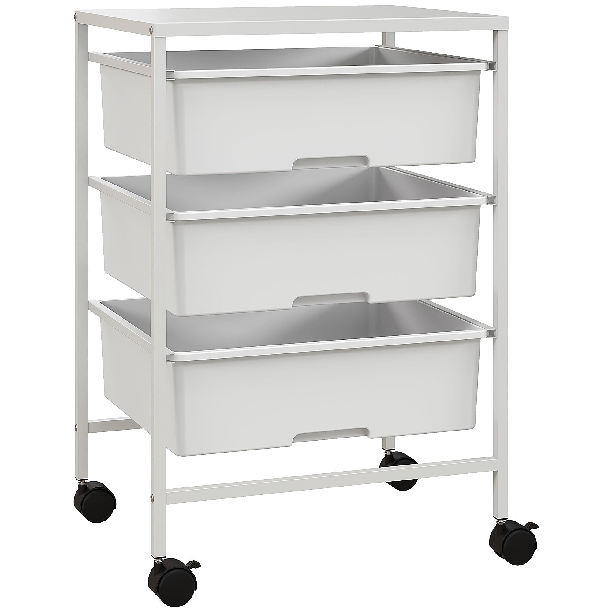 HOMCOM Rullande Förvaringsvagn 3-Skikt Kökvagn med 3 Korgar för Förvaring och Stålram för Matsal Badrum 40,8x33,5x60,5 cm Vit