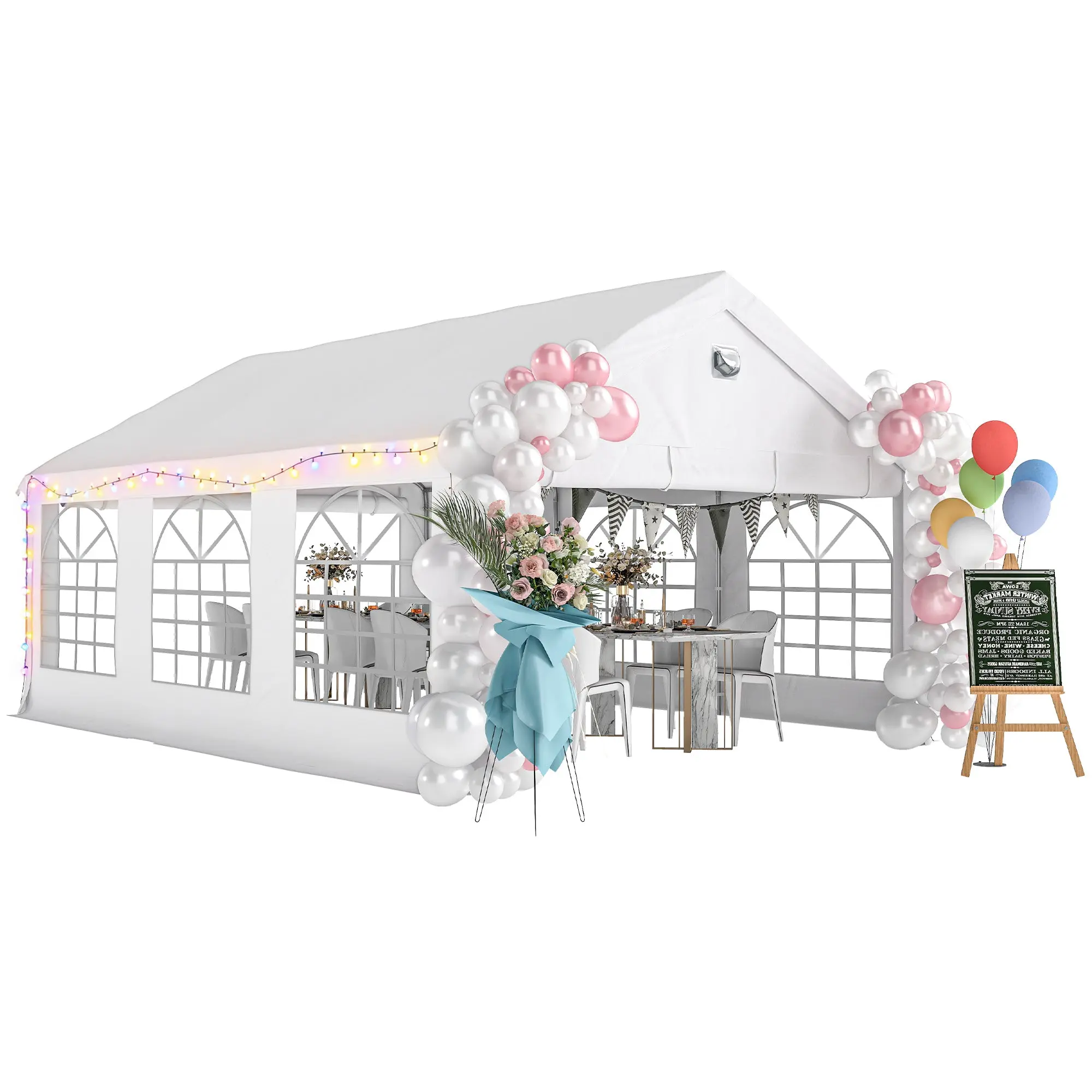 20' x 13' (6 x 4 m) Party Tent — Durable White Canopy with Windows & 4 Removable Sidewalls, Ideal for Weddings & Events