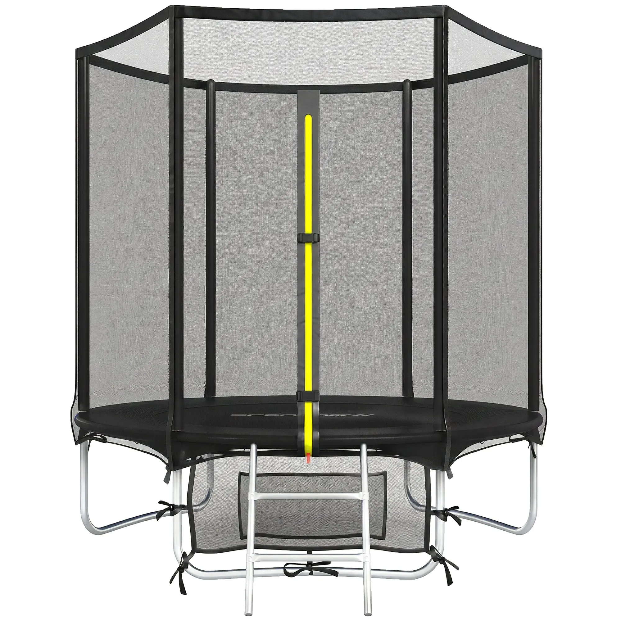 SPORTNOW 72-in Kids Outdoor Trampoline, Ages 6+ with Safety Net, 2-Step Ladder, Spring Pad, Storage Bag, 176 lb Capacity, Black