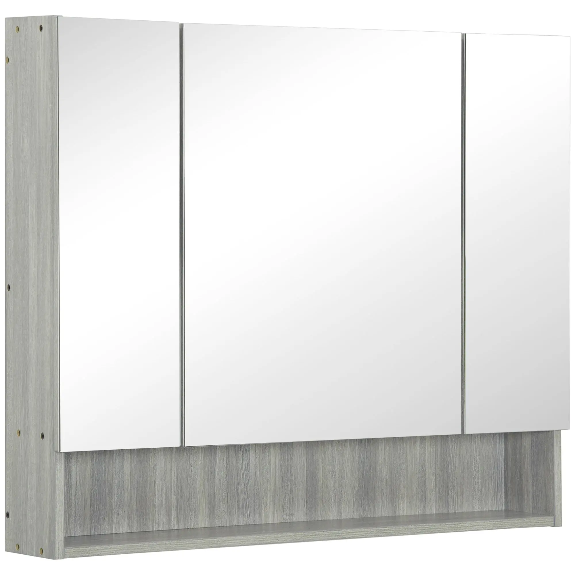 Mirror Cabinet with 4 Sections and Adjustable Shelves, Bathroom Mirror in Wood and Glass, 90x15x75 cm, Gray
