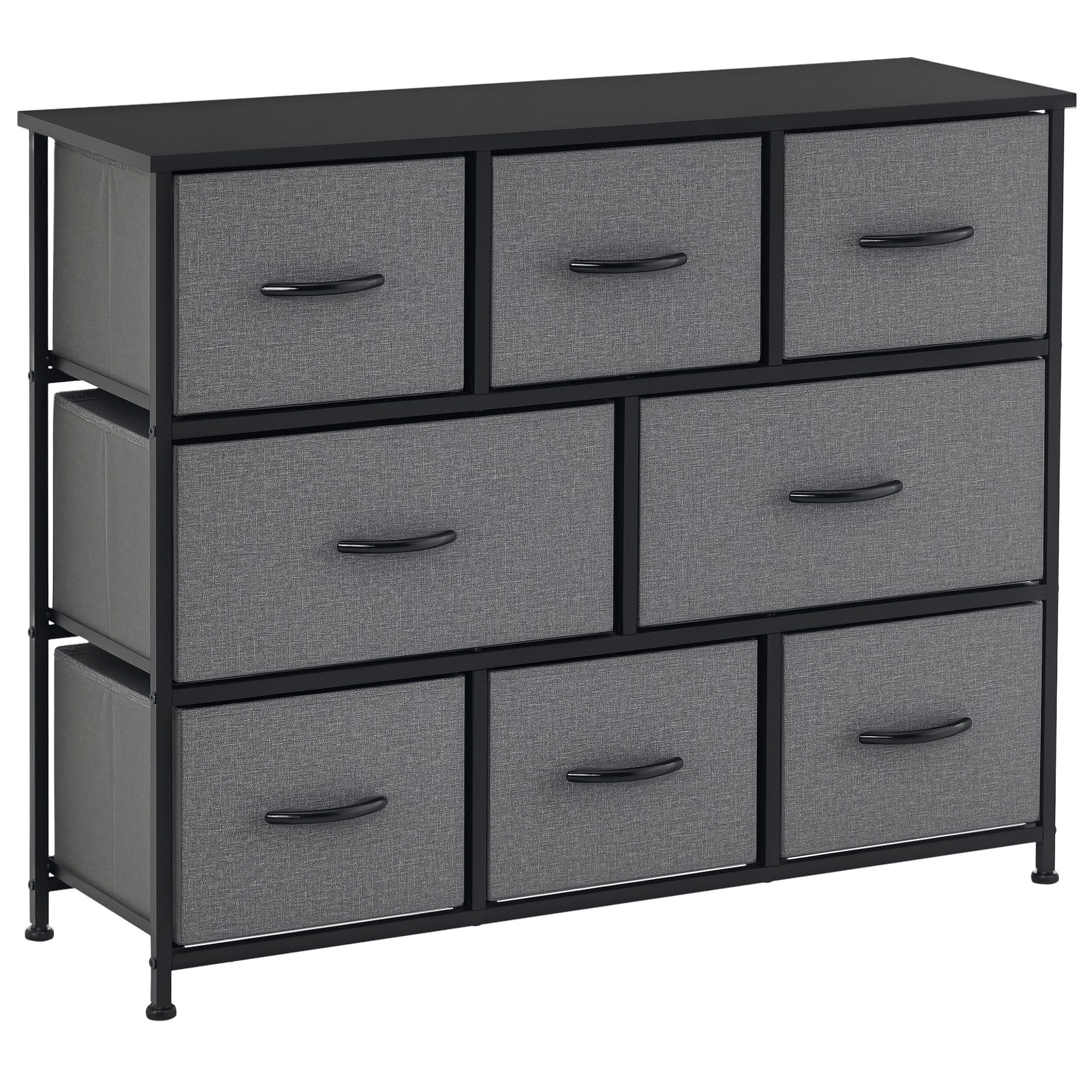 HOMCOM Dressoir met 8 Stoffen Lades - Opbergkast met Handgrepen, Metalen Frame, Modern Ontwerp voor Slaapkamer en Woonkamer in Donkergrijs