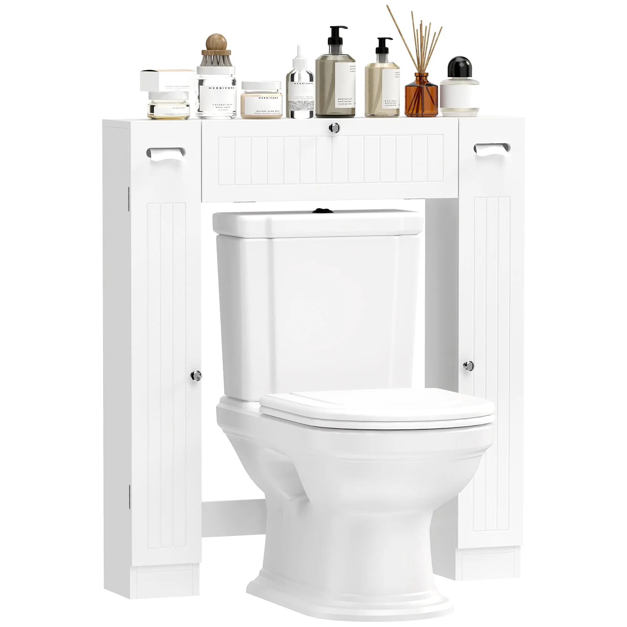 Over-the-Toilet Storage Cabinet with 2 Cupboards, Tilt-Out Drawer, Toilet Paper Holders & Adjustable Shelves, 34.6 x 7.1 x 38.6 in (88 x 18 x 98 cm), White