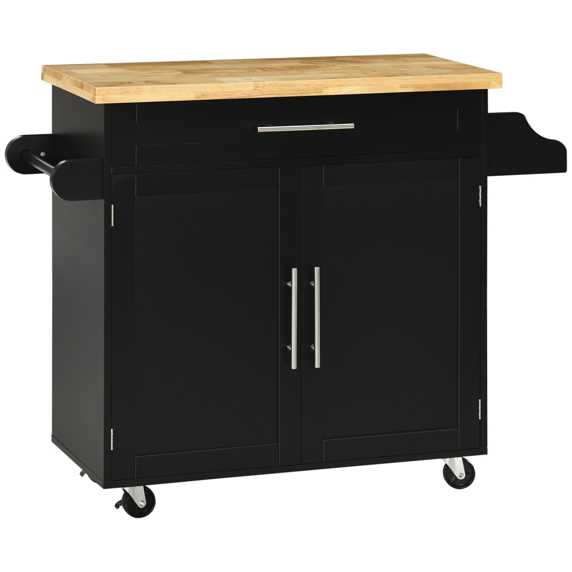 Kitchen Island Kitchen Cart on Wheels with Worktop, Serving Trolley with Drawer, Spice Rack, Towel Holder, Kitchen Trolley for Kitchen, Dining Room Black 109 x 40 x 89 cm