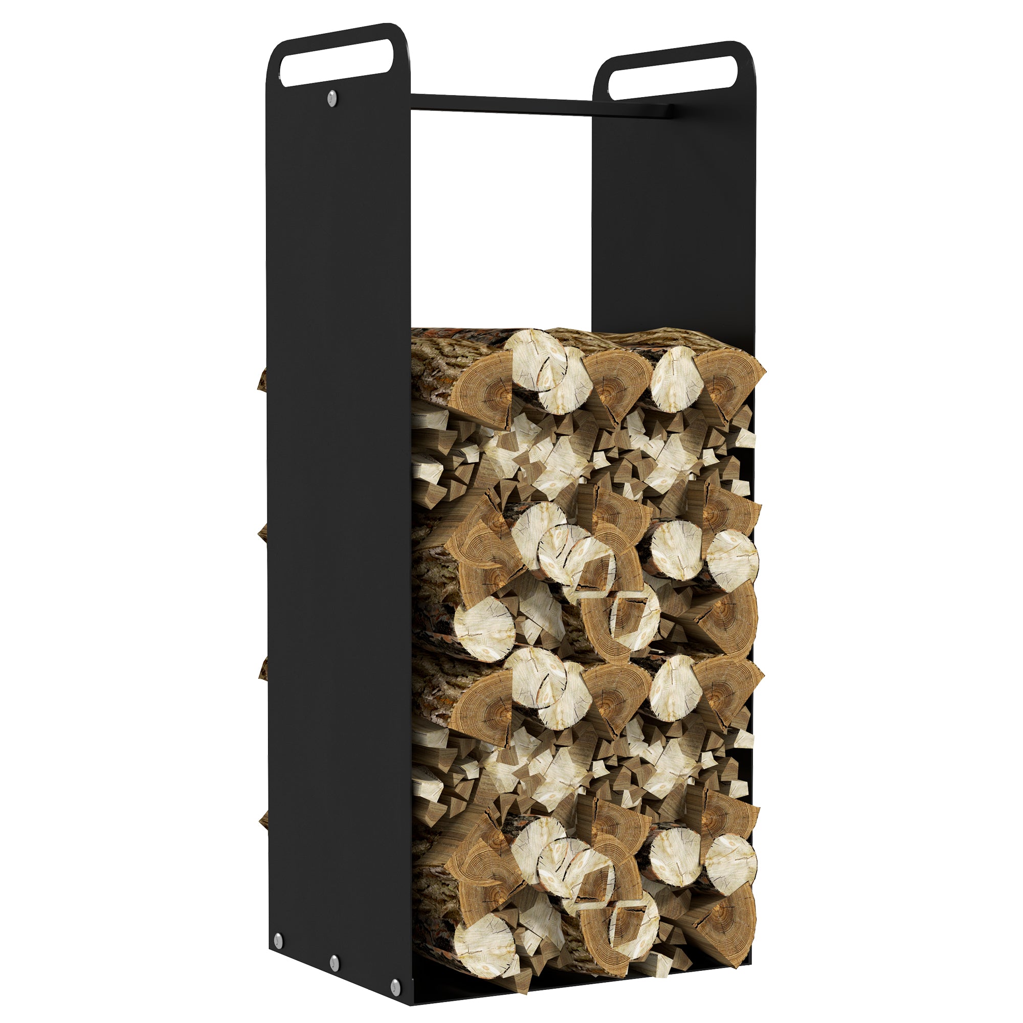 Outsunny Kaminholzregal 37 x 30 x 90 cm Brennholzregal mit Griffe, Feuerholzregal für Outdoor, Indoor, bis 30 kg, Stahl, Schwarz