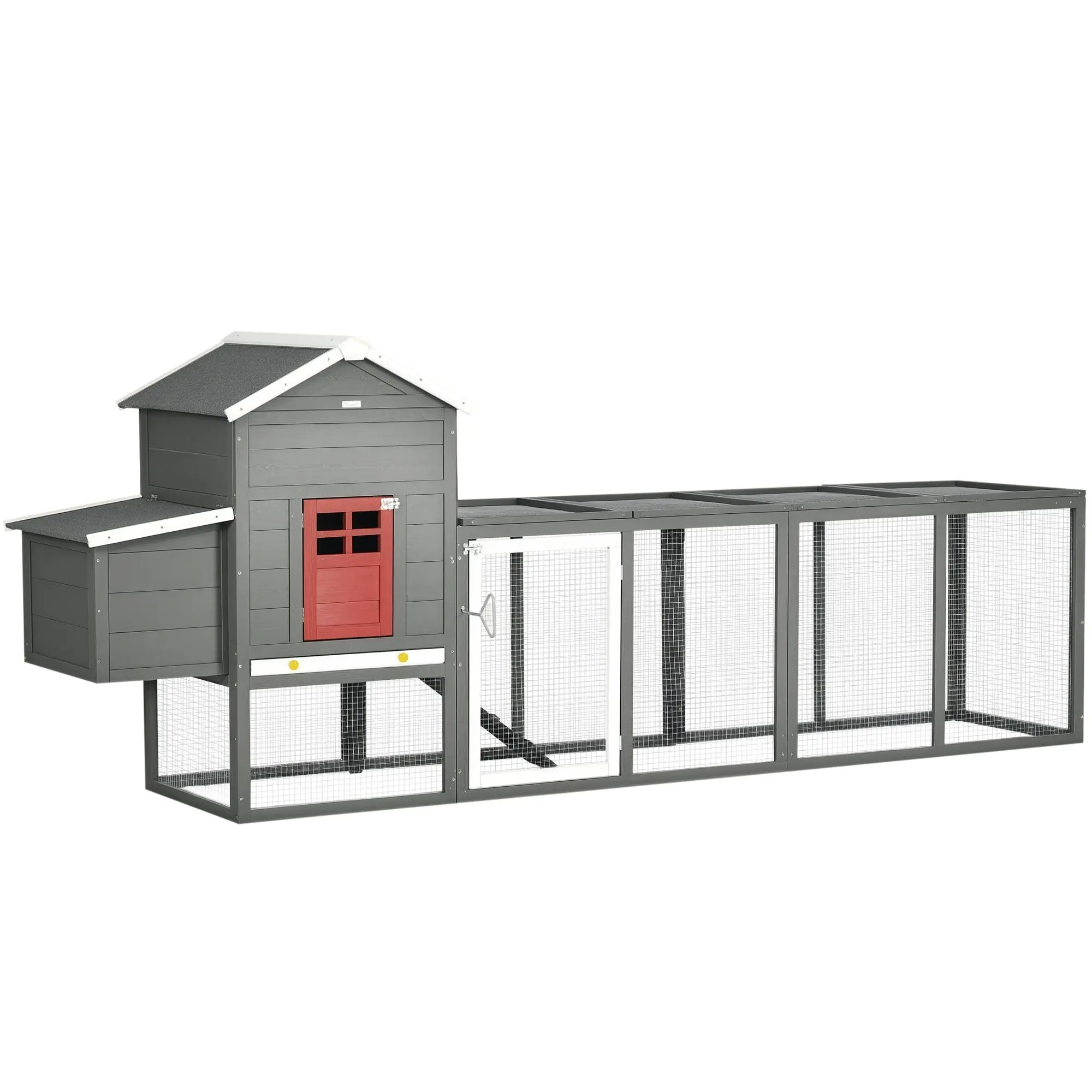 Large Outdoor Wooden Chicken Coop, 300 x 66 x 116 cm (118 x 26 x 46 in) — Nest Box, Run, Removable Tray, Asphalt Roof, Ramp, Lockable Door, Fits 3–6 Hens or Rabbits, Gray