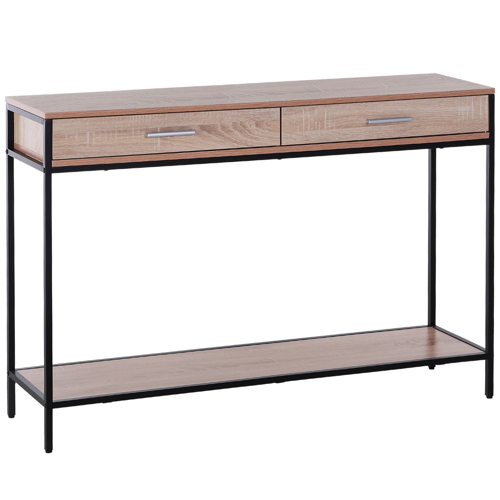 HOMCOM Tööstusstiilis Esiku Konsoollaud Sahtlitega ja Terasest Konstruktsiooniga Esikule 120x30x81,5 cm Tamme