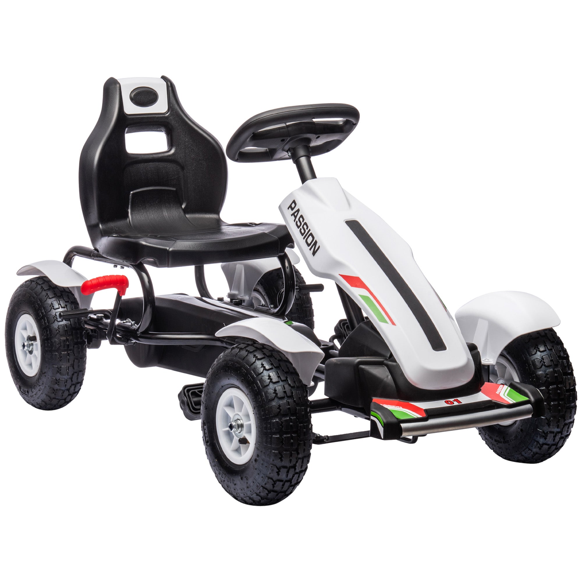 HOMCOM Pedalni Go-Kart za Otroke 5+ Let, Pedalni Avto z Nastavljivim Sedežem, Gumijaste Pnevmatike, Ročna Zavora za Fante in Dekleta, Nosilnost 50 kg, Dimenzije 121x58x61 cm