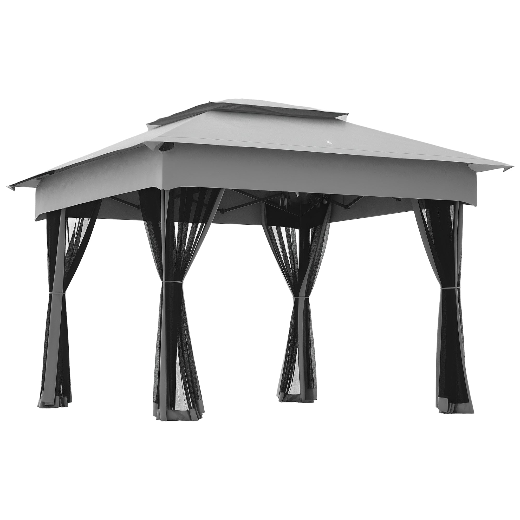 Outsunny faltbares Gartenpavillon 3,3x3,3 m mit 4 Netzseitenwänden und Tragetasche für Campingpartys Hellgrau