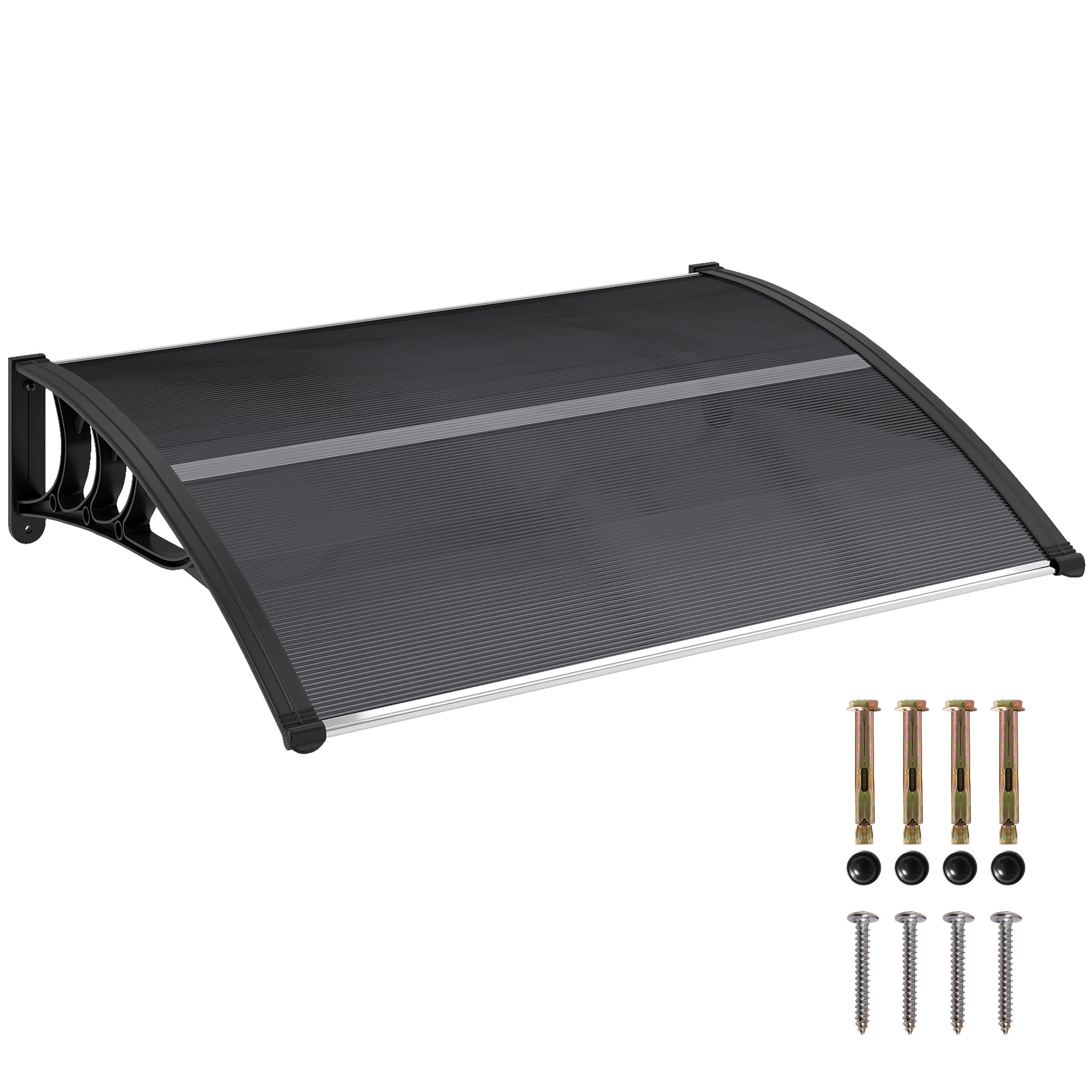 Canopy for Front Door 100 x 75 cm Arch Canopy Awning Made of Aluminum and Polycarbonate Slope Canopy with UV Protection Front Door Canopy for Balcony, Sun Protection, Rain Protection, Black