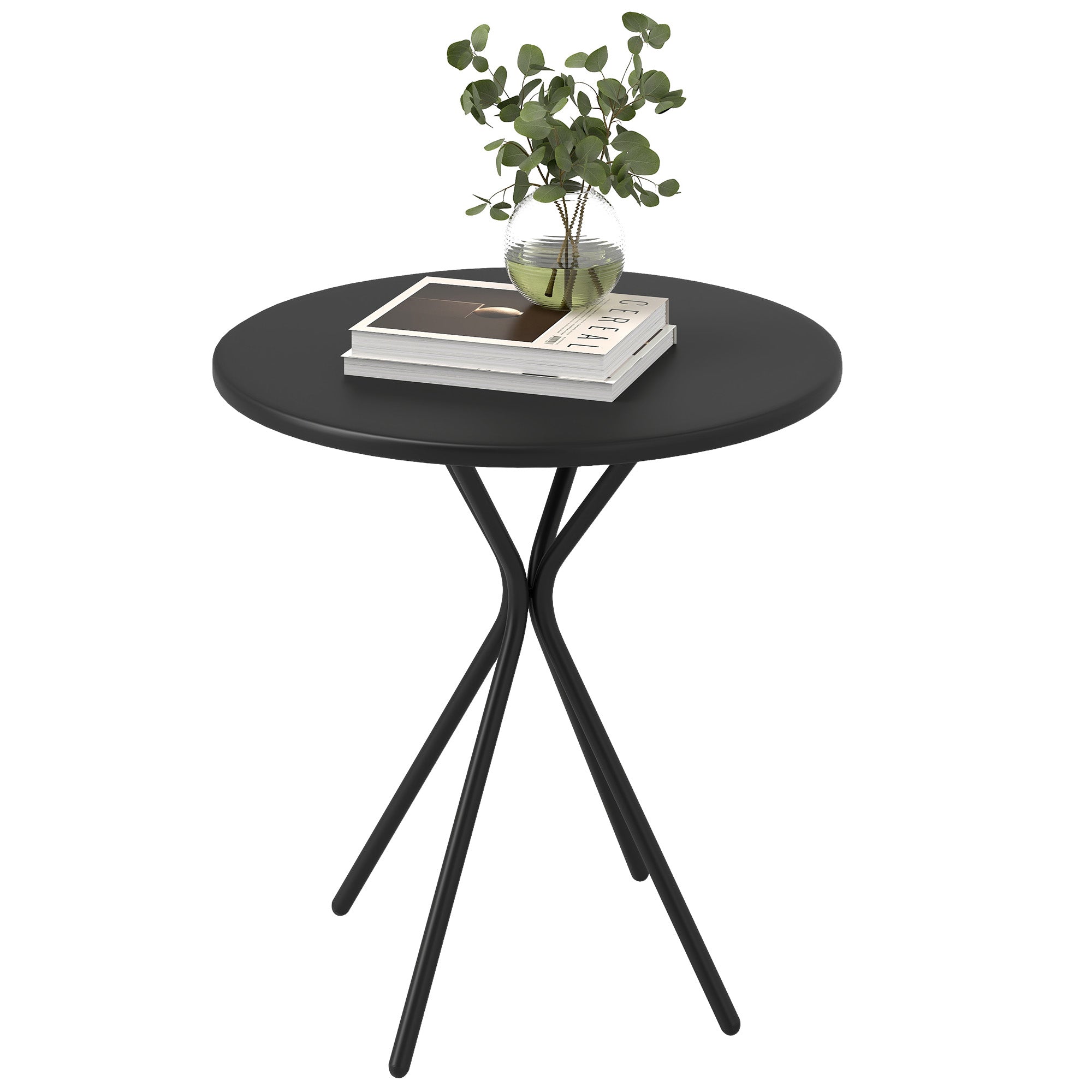 Patio Table ?60 x 70 cm, Weatherproof Steel Balcony Table, Round Dining Table with Foot Pads Outdoor Camping Table Side Table, Patio Table for Garden Terrace Balcony Black