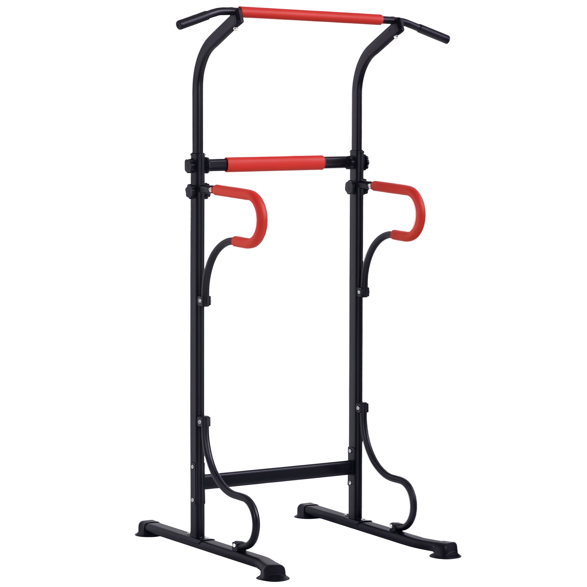 HOMCOM Multifunktionale Gym Station Klimmzugstange Römischer Stuhl Höhenverstellbar Stahl Schwarz Rot