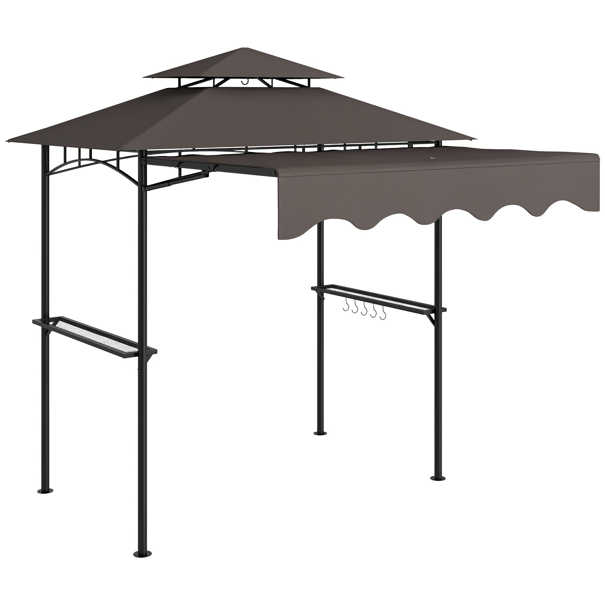 Outsunny Grill Gazebo 242x149x248 cm vandafvisende flammehæmmende havepavillon med dobbelttagsdesign, sidehylder, UV 30+