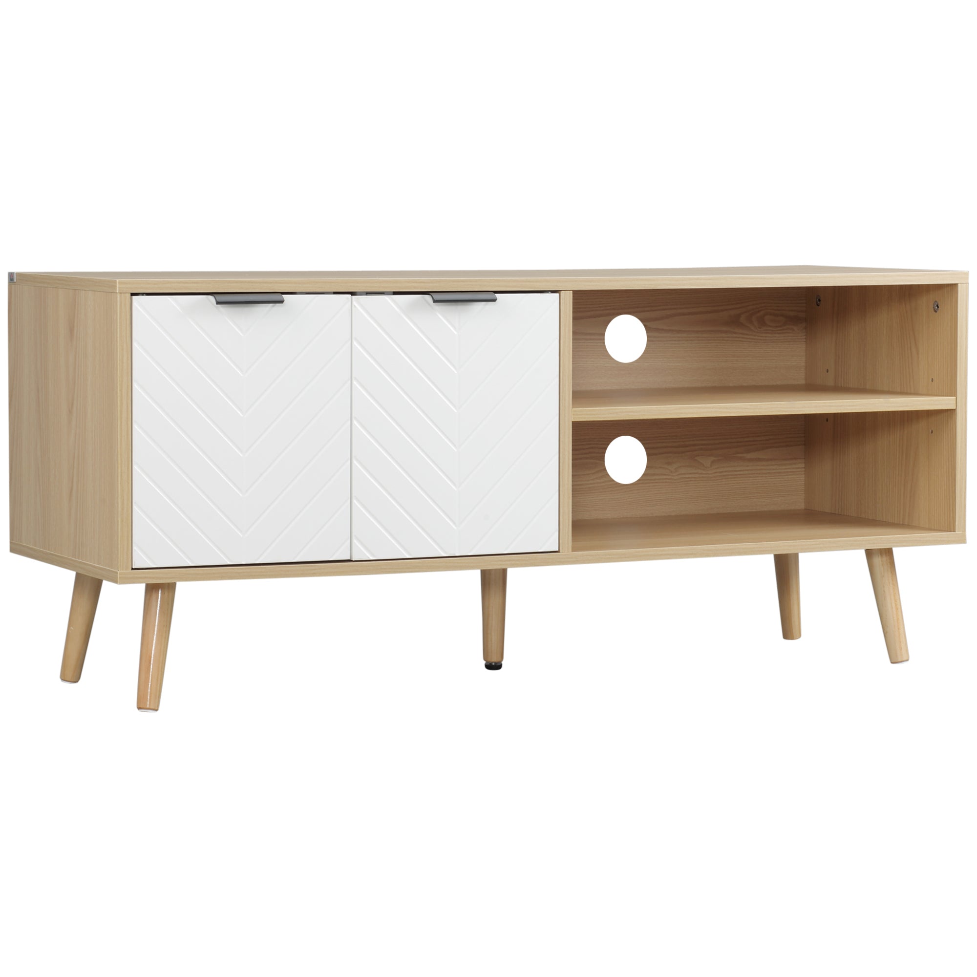 HOMCOM Moderni TV Stalak s 2 Vrata i 2 Police za TV do 46" za Spavaću Sobu 110x39x48,8 cm Prirodno i Bijelo
