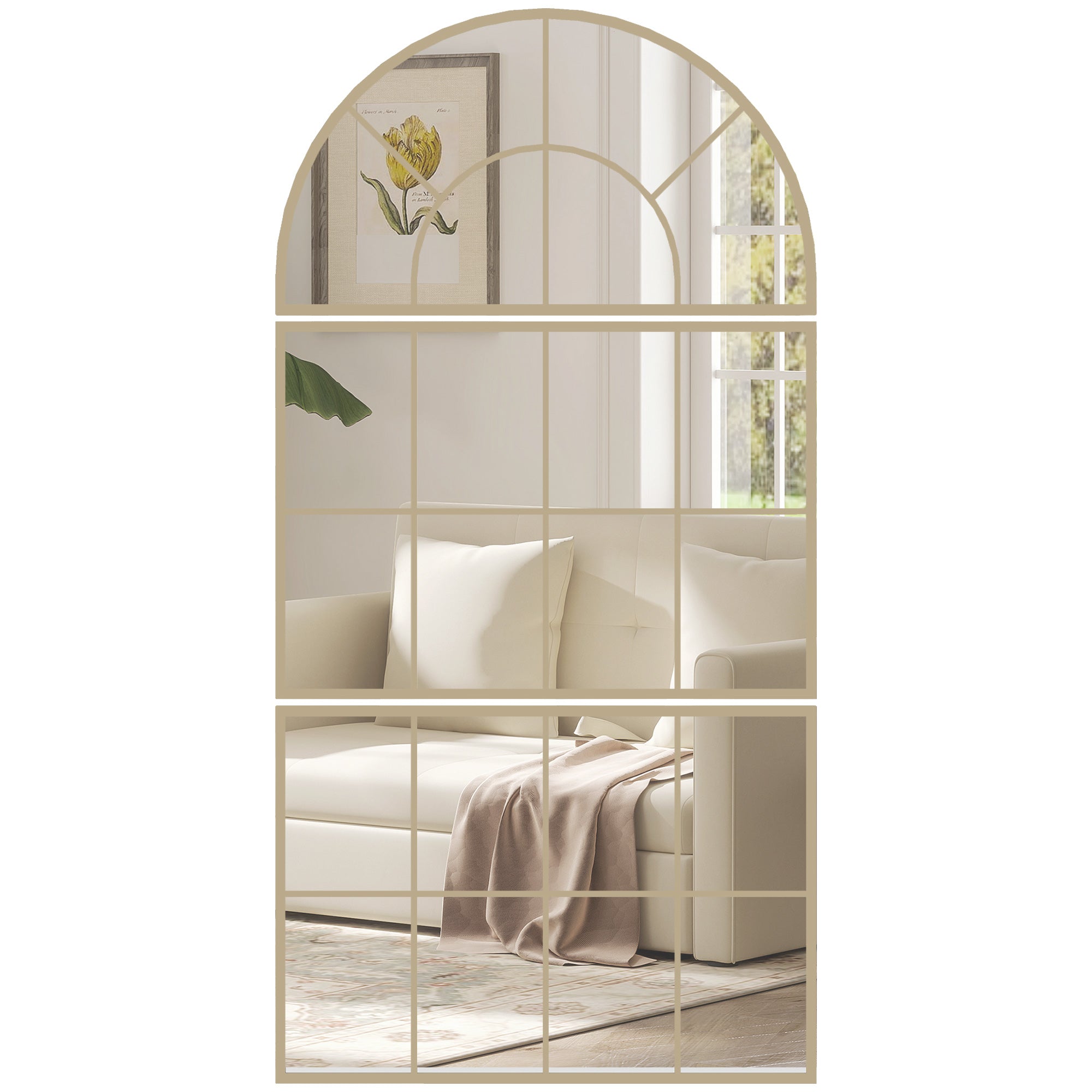 HOMCOM 3‑osaline kaarkujuline seinapeegel, kuldne metallraam — 76 x 150 cm (30 x 59 tolli)