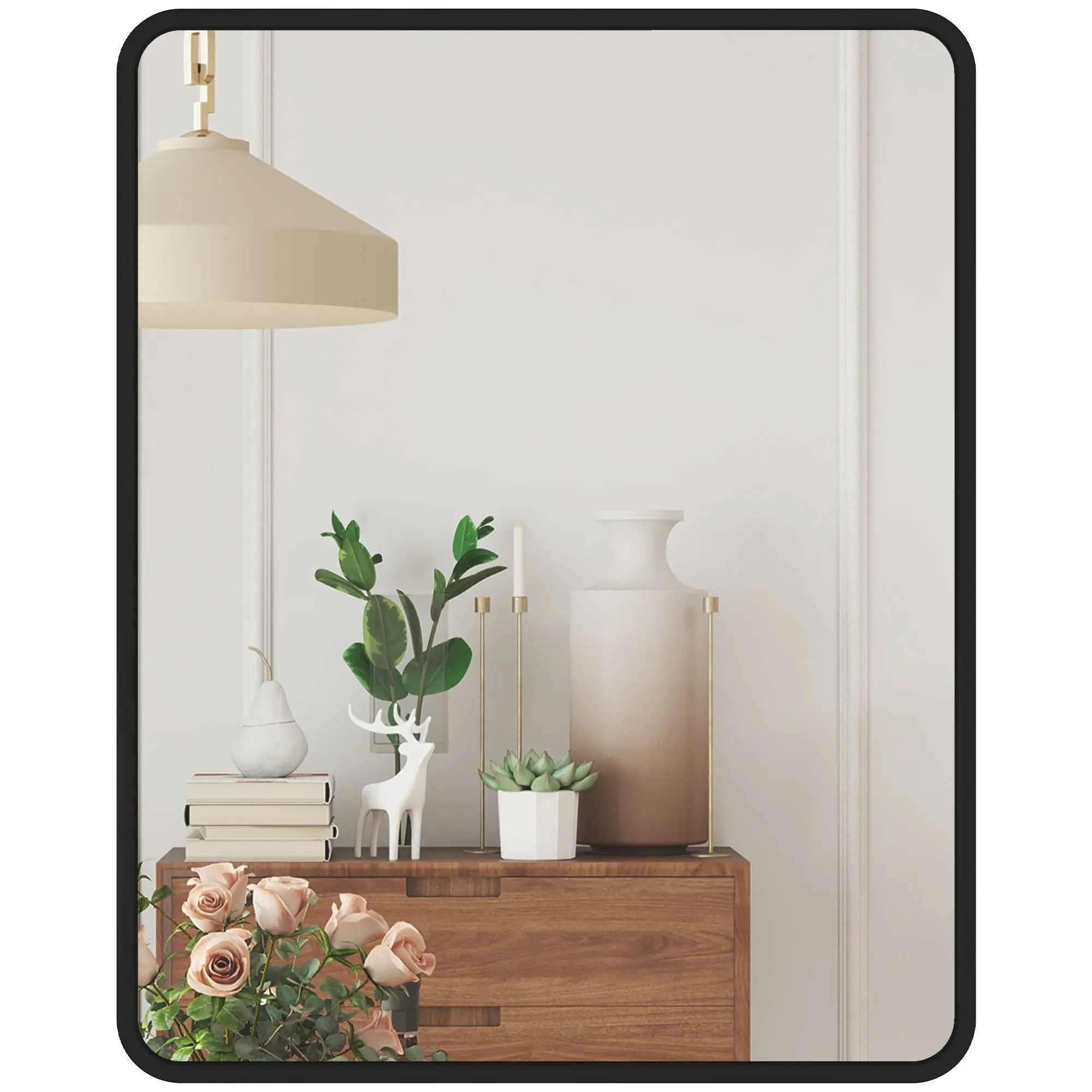 Rectangular Wall Mirror 19.7 x 15.7 in — Modern Black Metal Frame Mirror for Living Room, Entryway, Bedroom