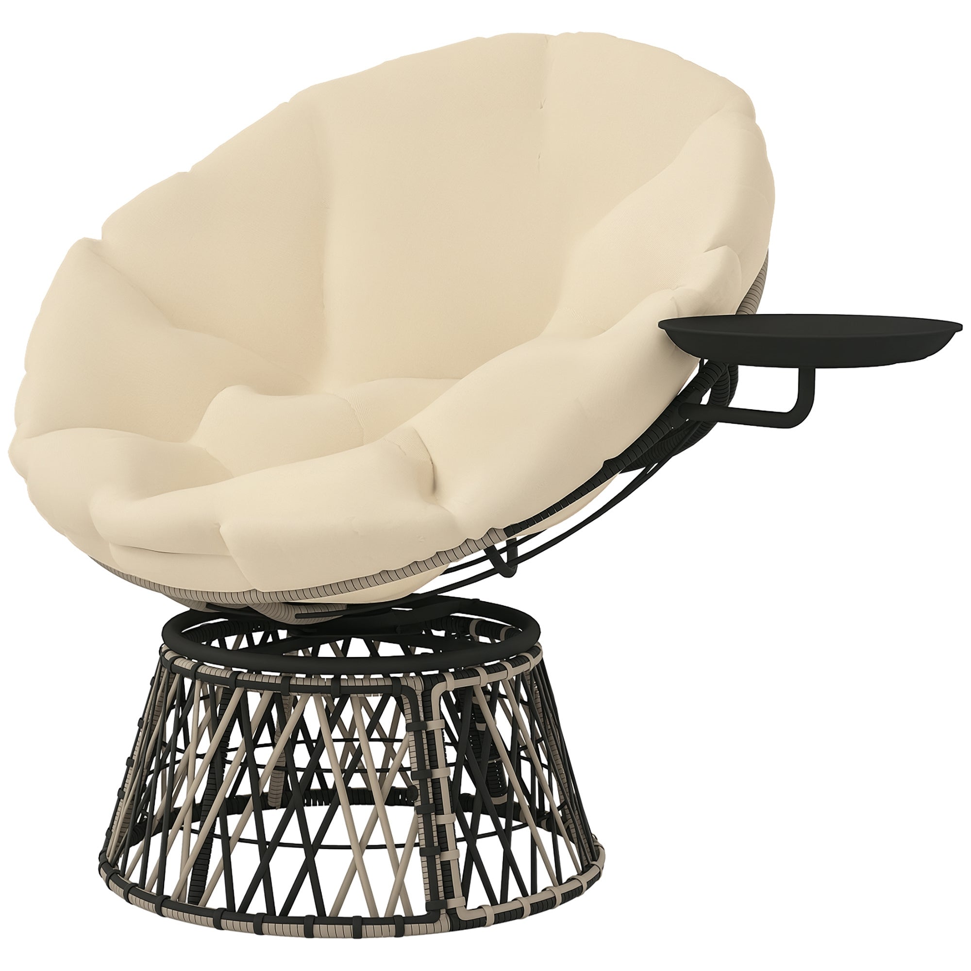 Papasan Chair Rattan 360° Swivel Basket Chair with Cushion Diameter 90 cm Round Outdoor Rattan Chair Swivel Lounge Chair Reclining Chair for Living Room Garden Balcony Beige