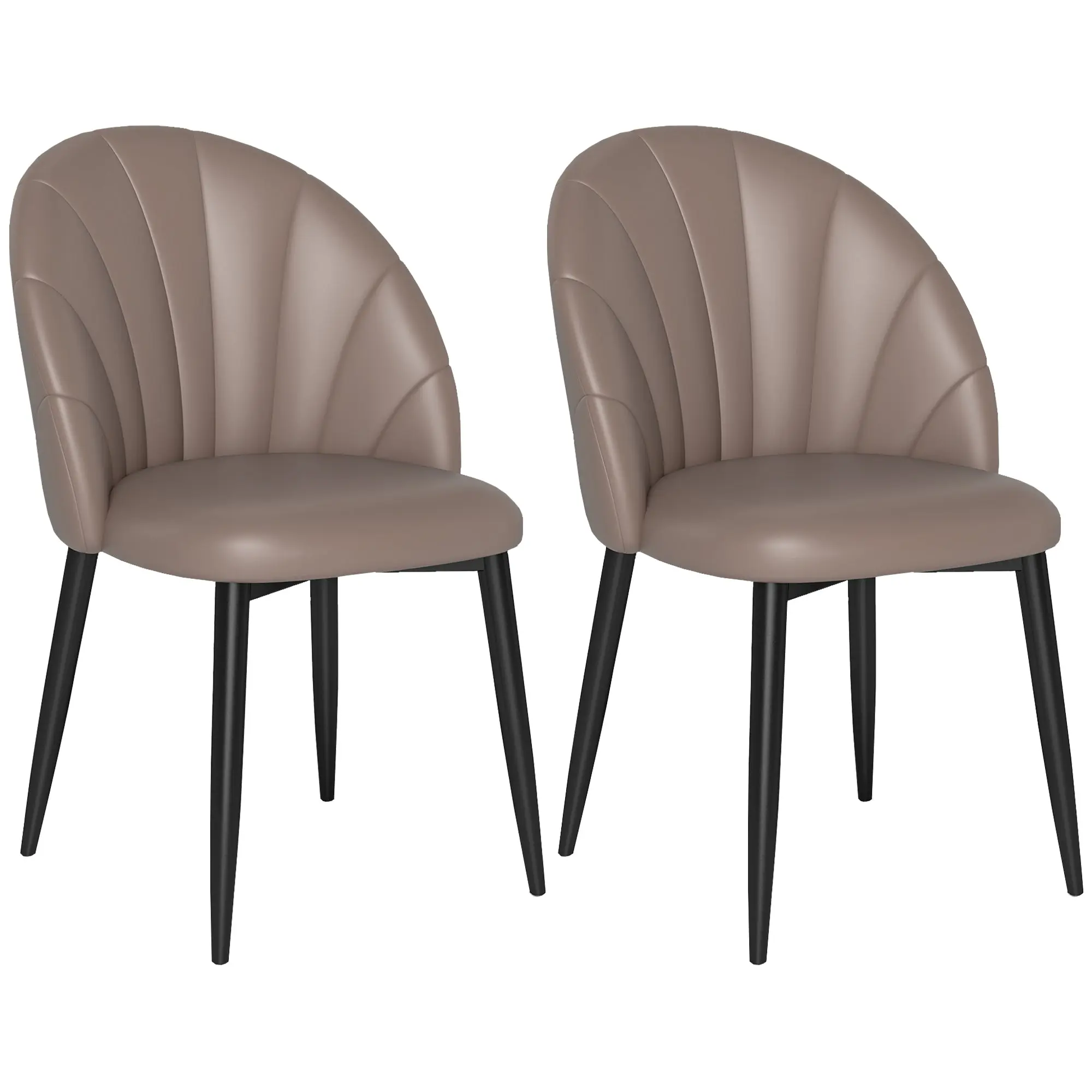 Set of 2 Dining Room Chairs, Modern Kitchen Chairs with Shell Back and Metal Legs, PU Upholstered Chair for Kitchen, Bedroom, Office, and Living Room, Brown