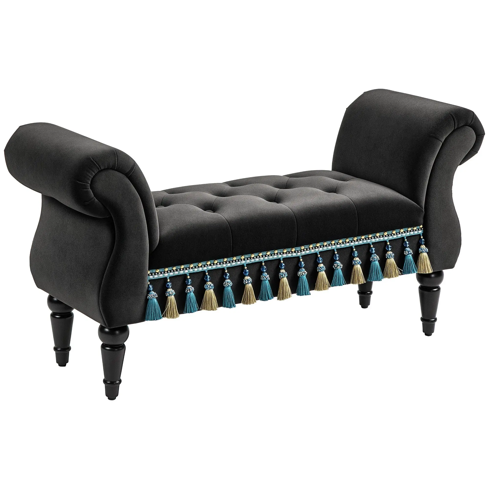 Padded Bench, Velvet Look, Luxury Bed Bench with Wooden Legs, Hallway Bench for Bedroom, up to 150 kg Load Capacity, Dark Grey, 117 x 40 x 58 cm