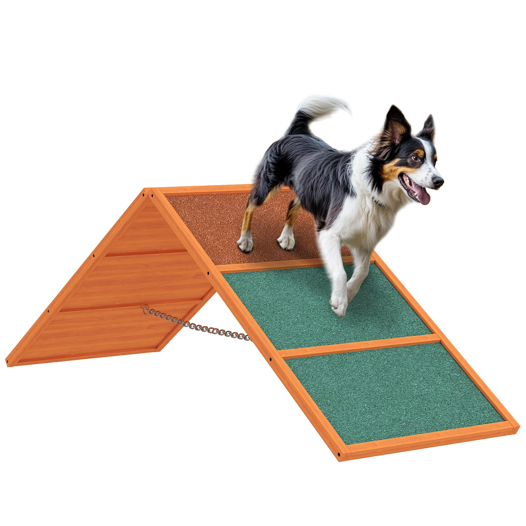 PawHut Hund Agility Brücke - Agility-Ausrüstung für Hunde mit klappbarer Brücke, rutschfester Oberfläche, höhenverstellbar, Agilitätsgerät für den Garten, 173 x 59 x 66 cm, Orange