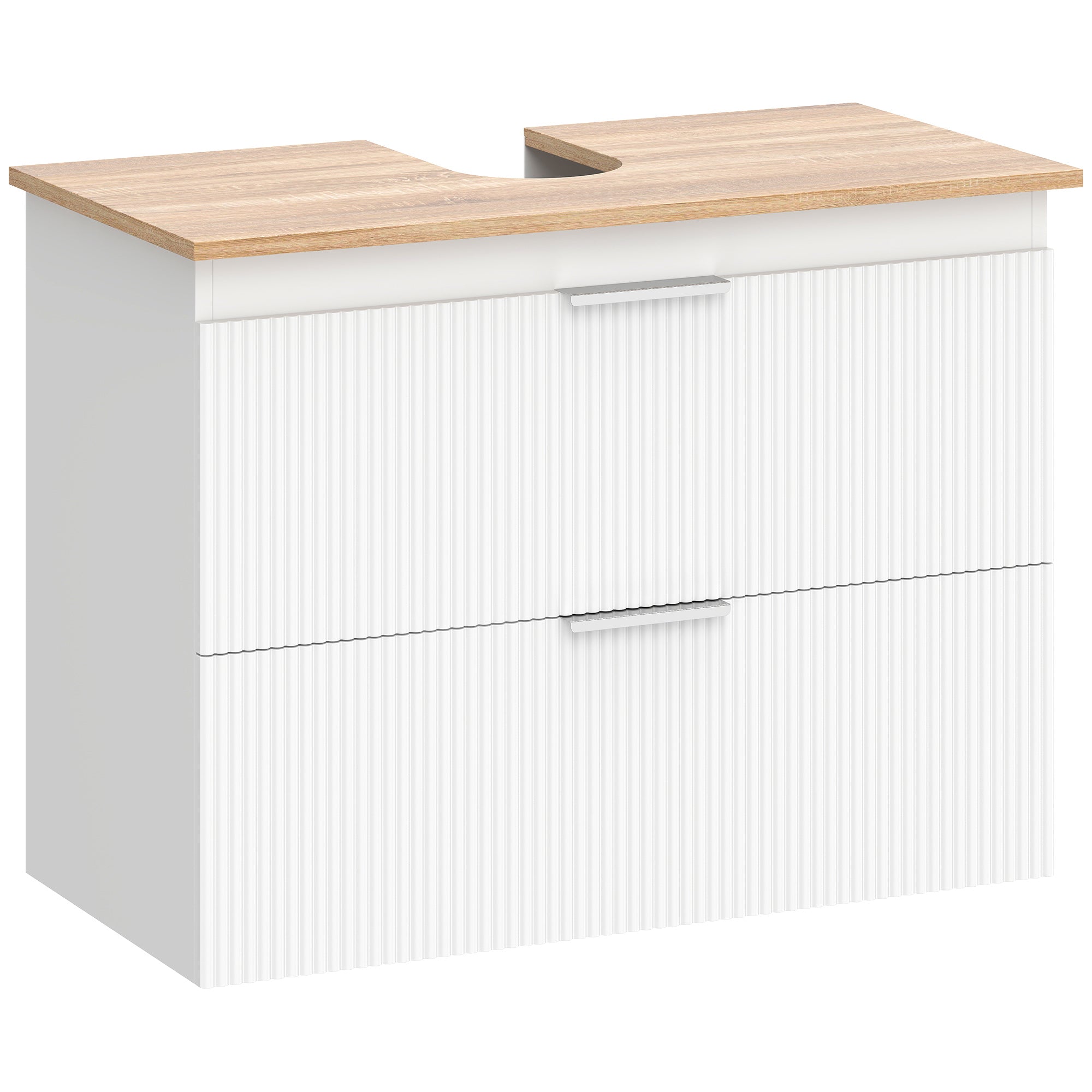Bathroom Vanity Base Cabinet with Two Large Drawers, Two-Tone Design, Fits Pedestal or Basin Sinks, 31.5 x 15.7 x 23.6 in (80 x 40 x 60 cm), White & Natural