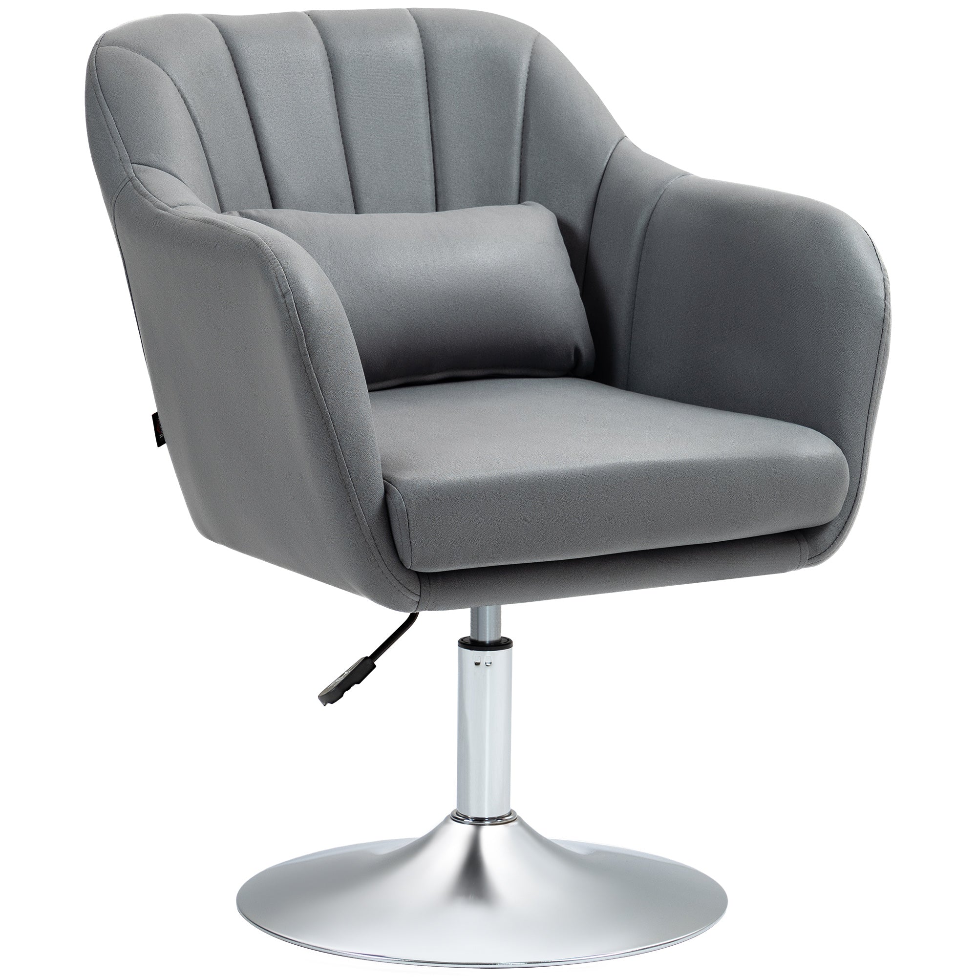 Armchair Lounge Chair with Armrest, Lumbar Pillow, Upholstered Recliner with Metal Frame, Microfiber Cloth, Height Adjustable Swivel Chair for Bedroom, Living Room, Dark Gray