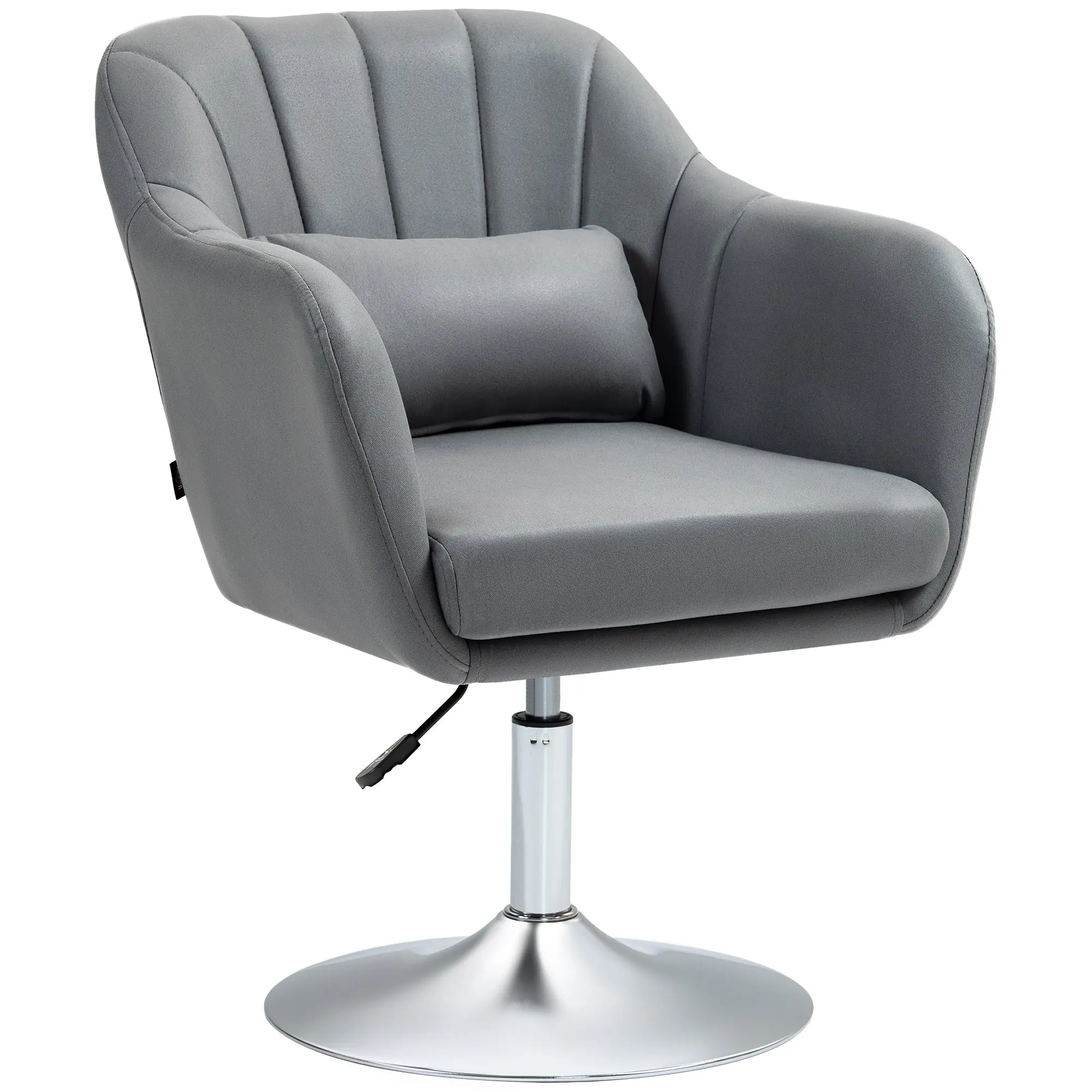 Armchair Lounge Chair with Armrest, Lumbar Pillow, Upholstered Recliner with Metal Frame, Microfiber Cloth, Height Adjustable Swivel Chair for Bedroom, Living Room, Dark Gray
